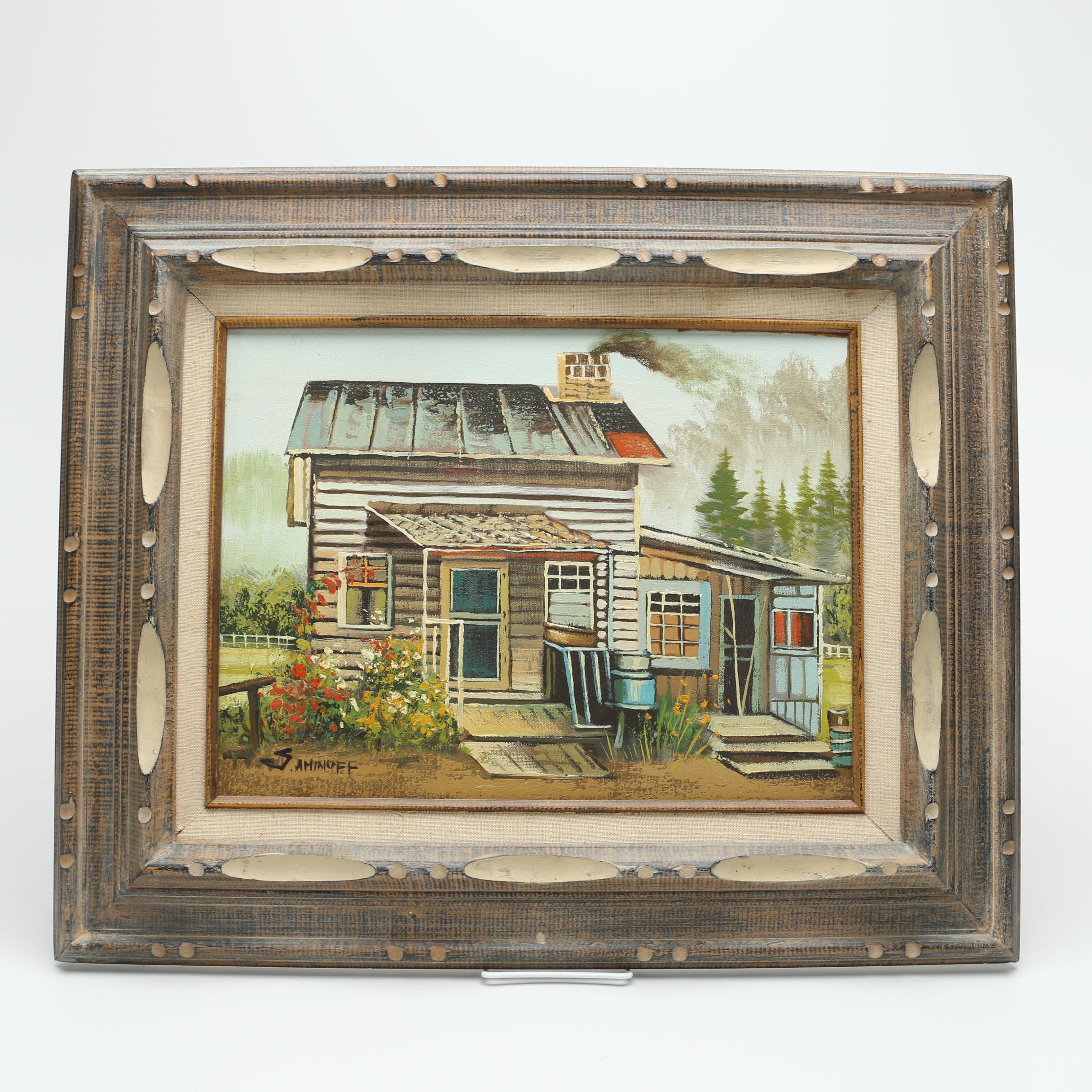 Saminoff Oil Painting on Canvas of a Cabin