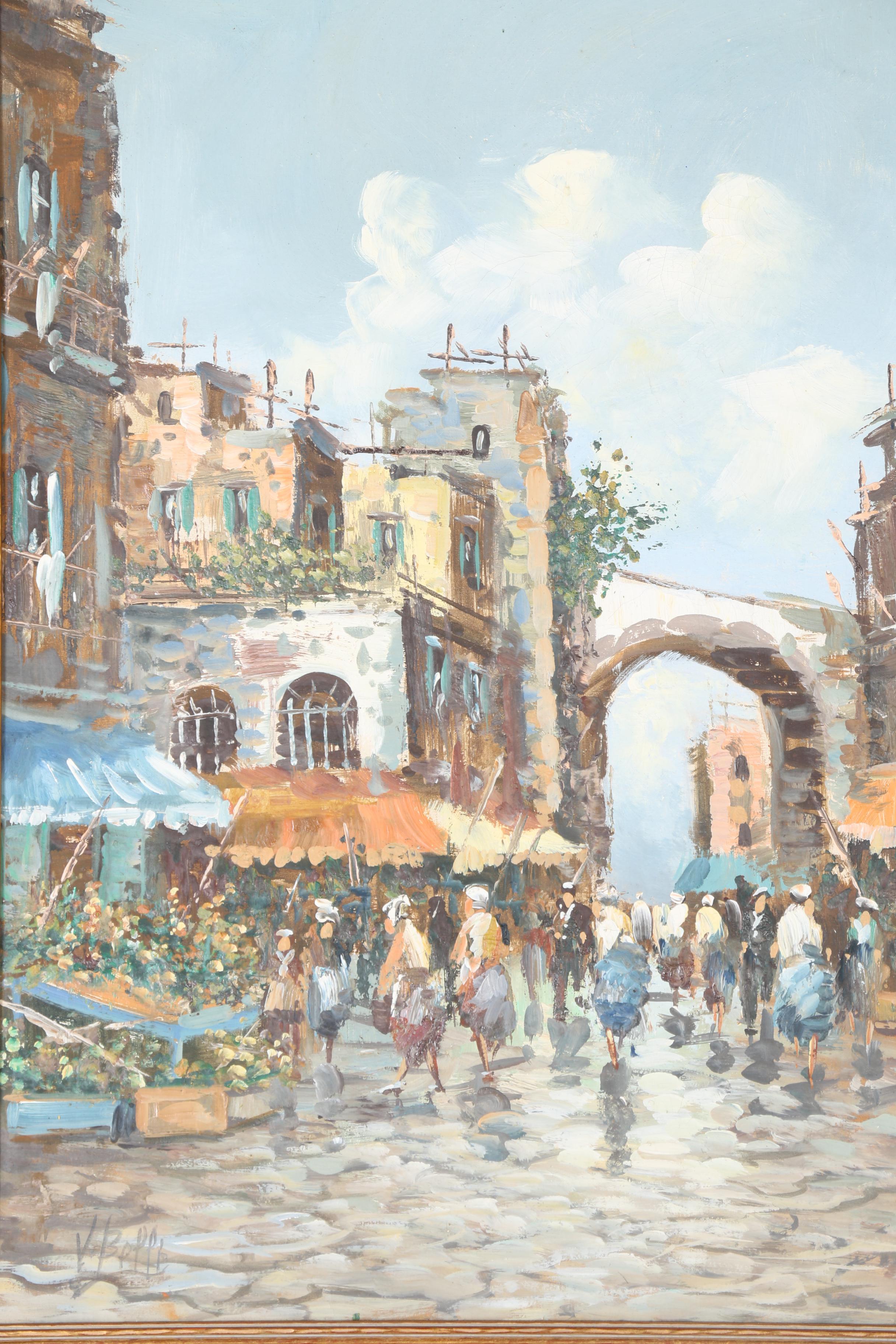 V. Belli Oil Painting of a Street Market
