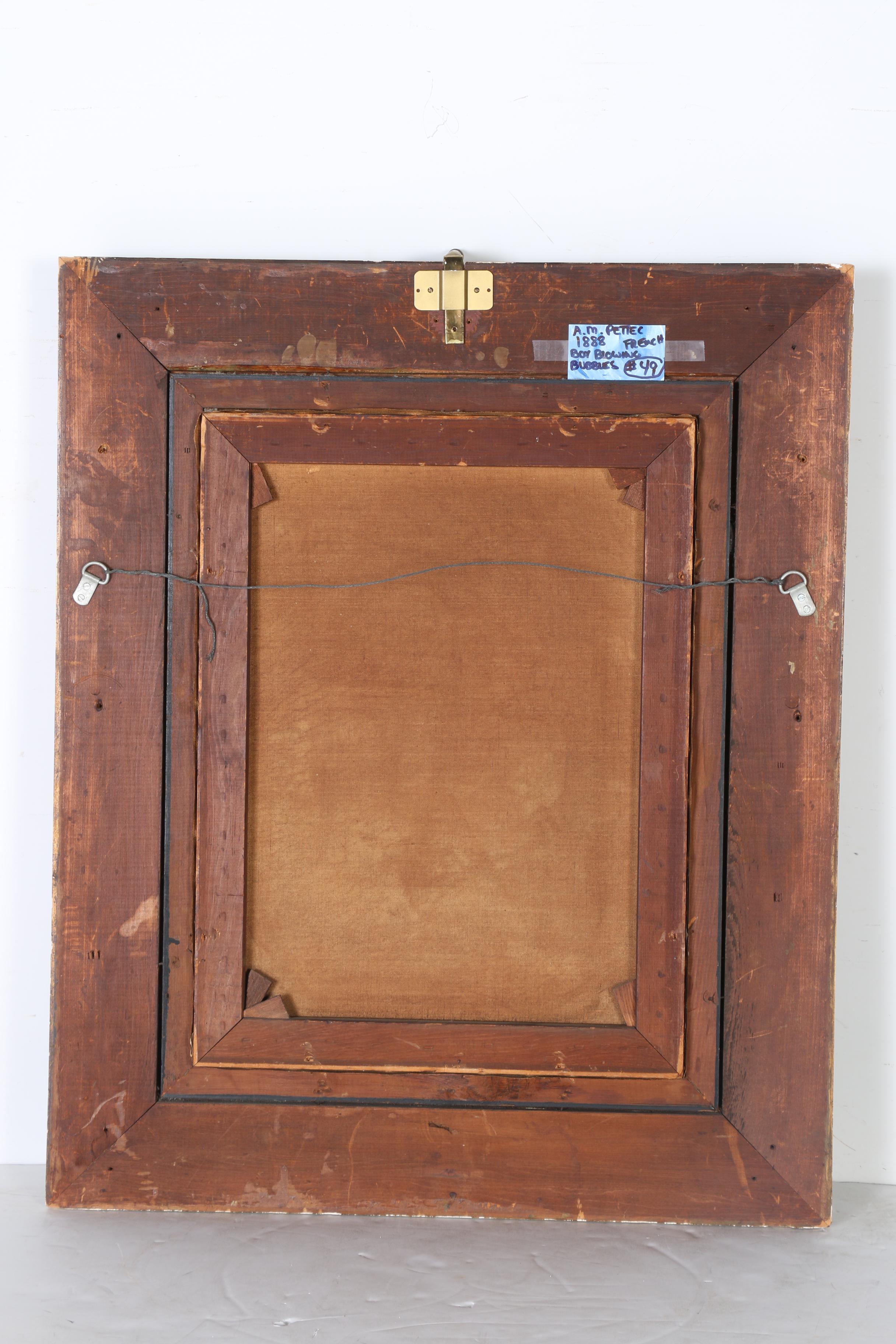 A. M. Pettec 1888 Oil Painting "Boy Blowing Bubbles"