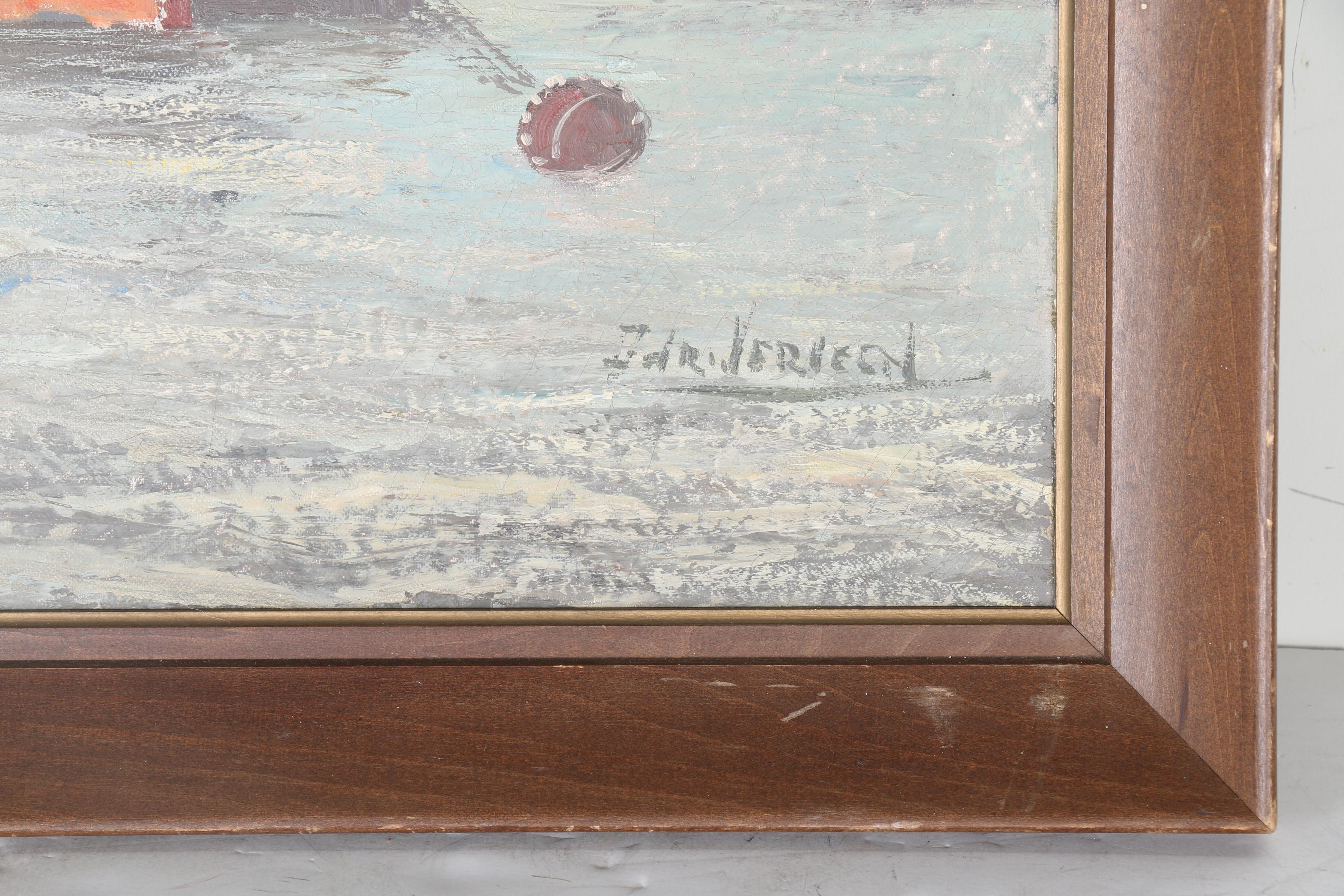 Ardri Verveen Oil Painting "Harbor Scene With Ships"