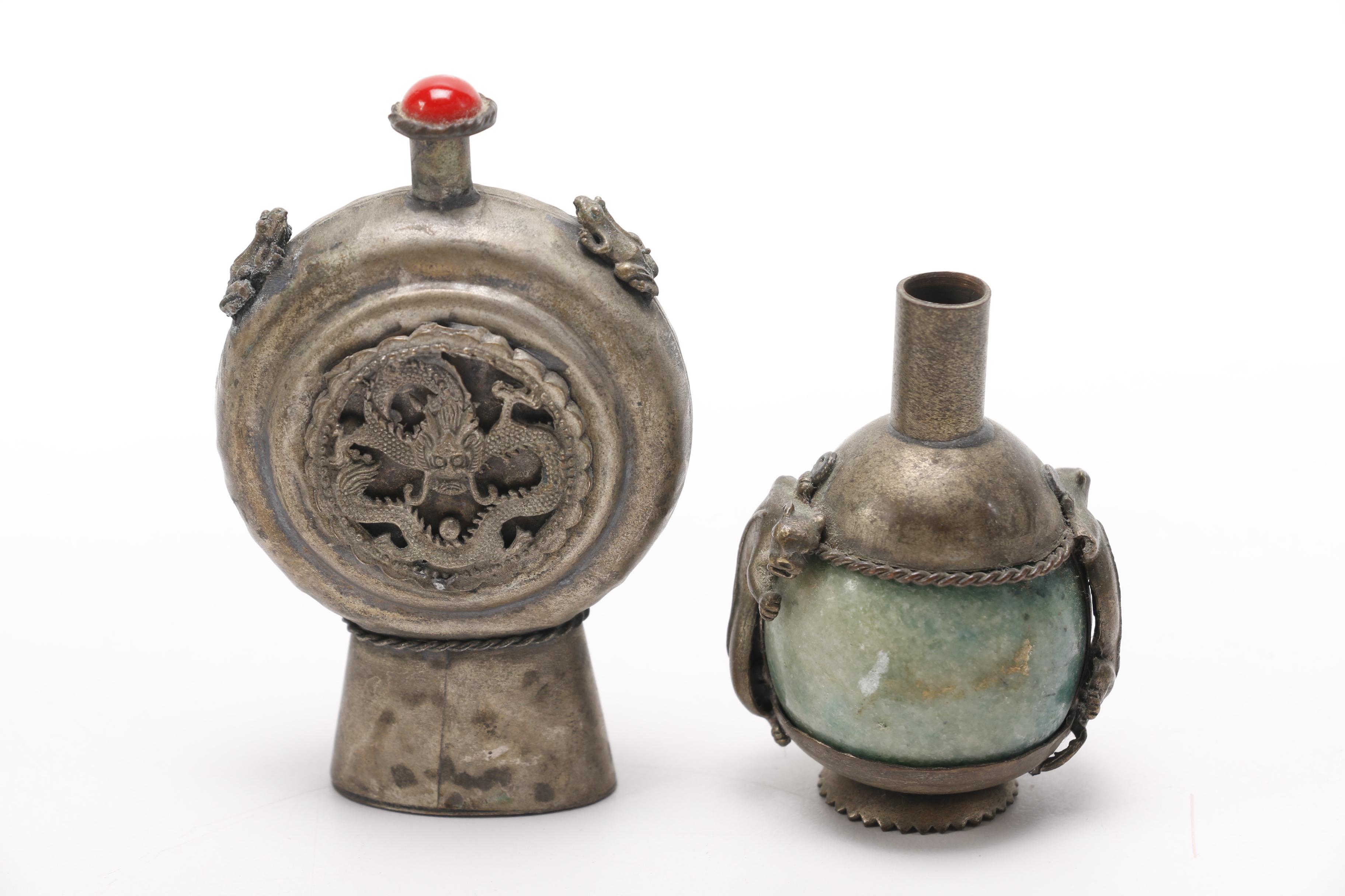 Collection of Chinese Snuff Bottles Including Soapstone and Coral