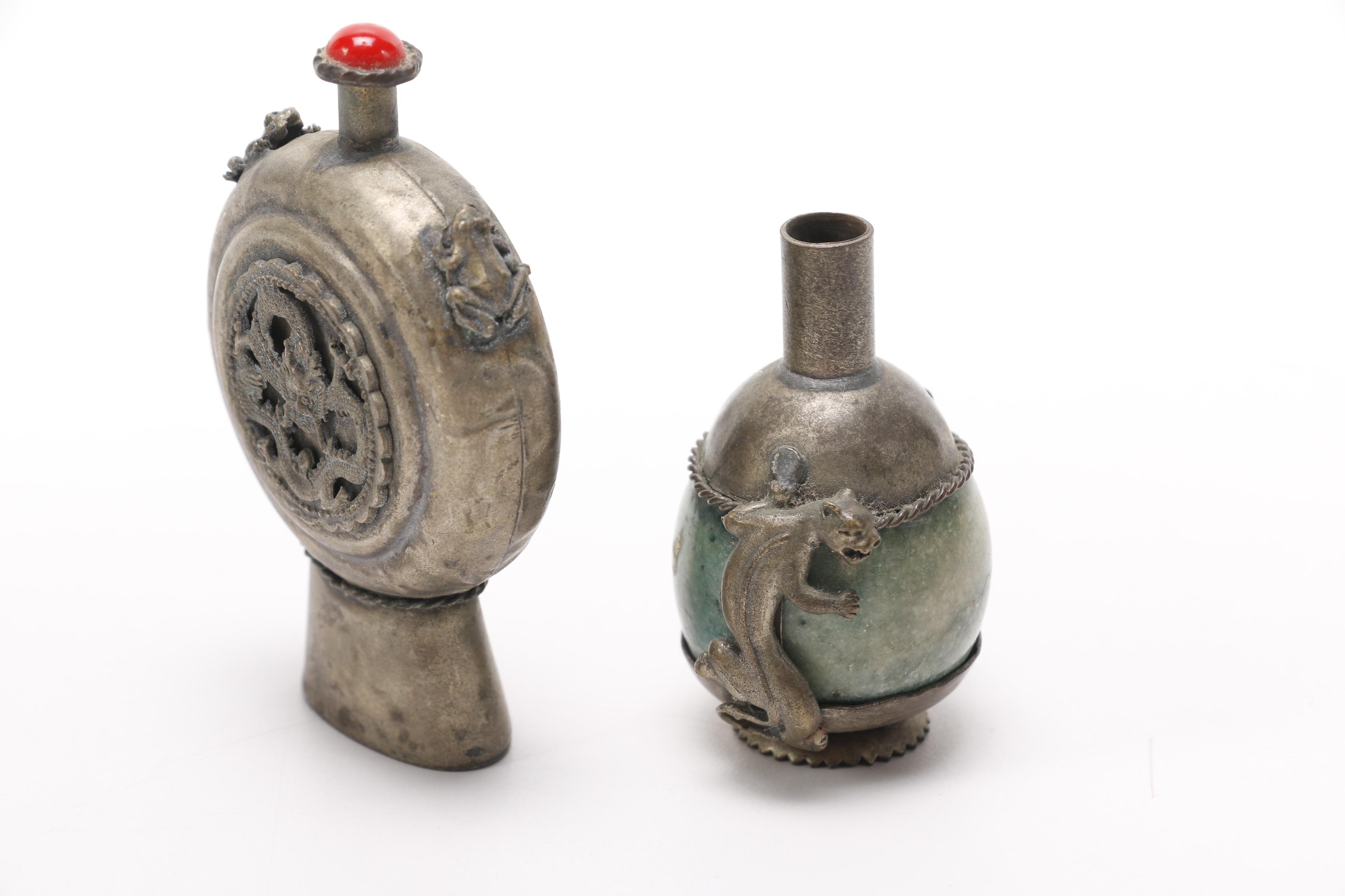 Collection of Chinese Snuff Bottles Including Soapstone and Coral