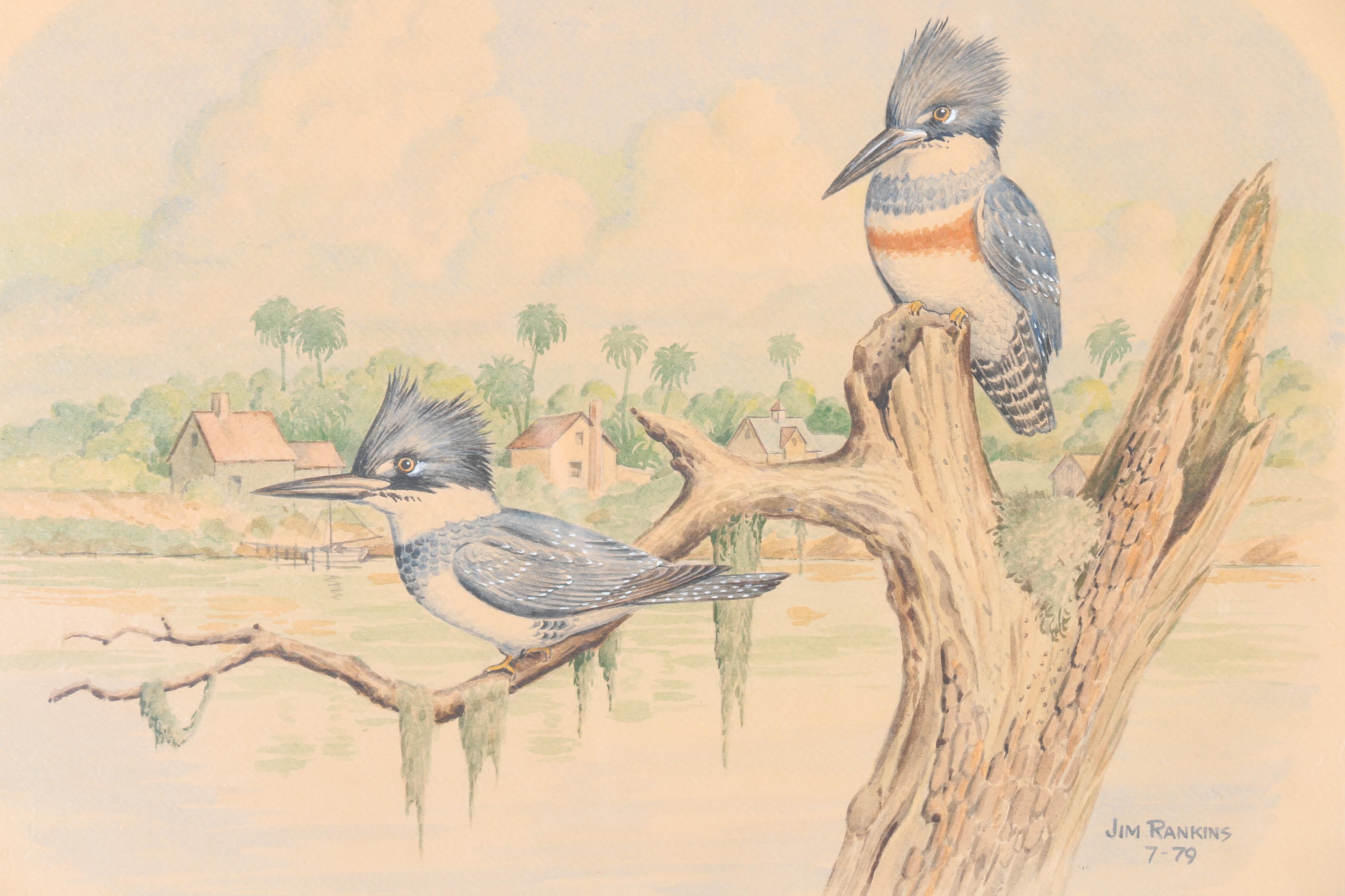 Jim Rankins Watercolor on Paper of Kingfishers