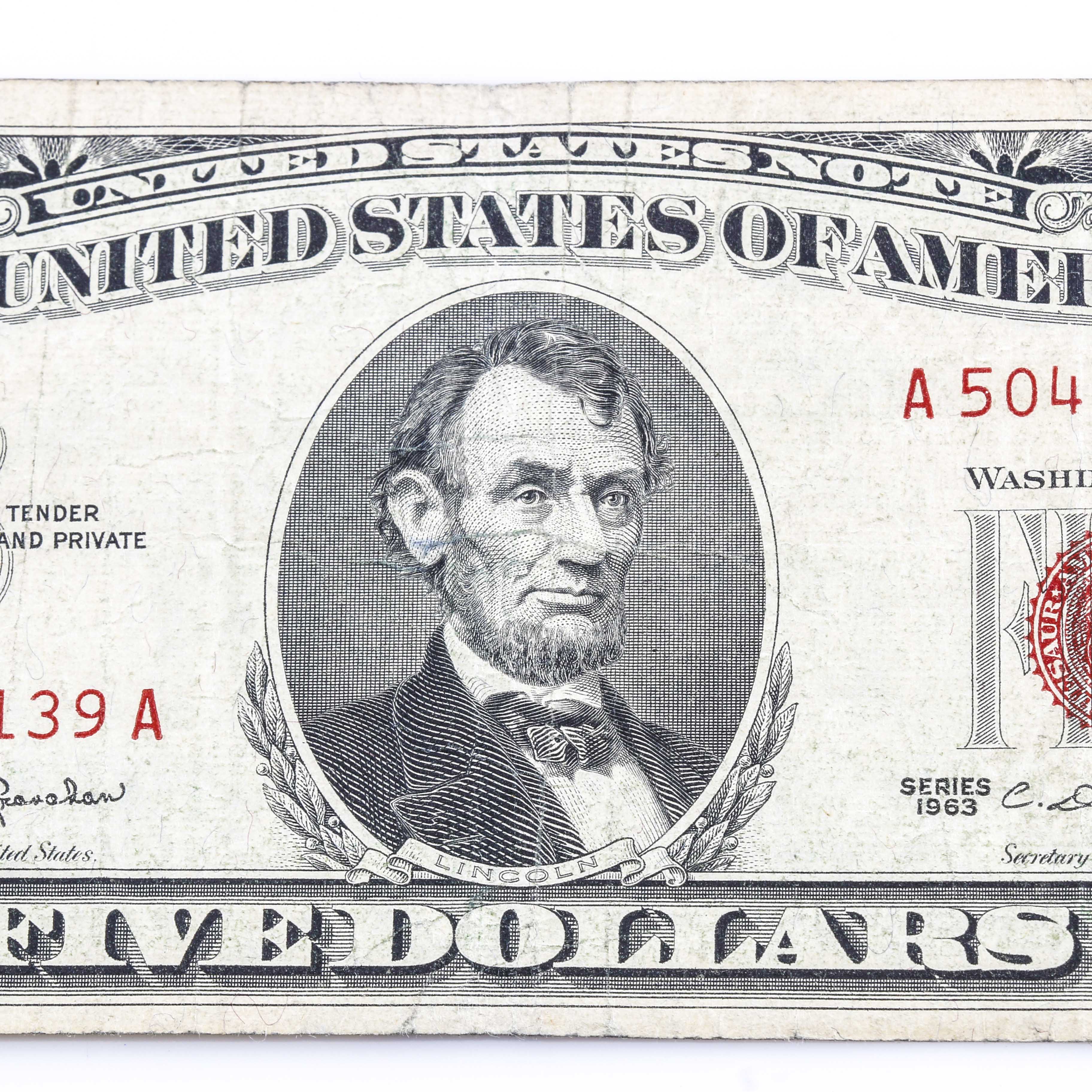 Two Vintage U.S. Five Dollar Bills