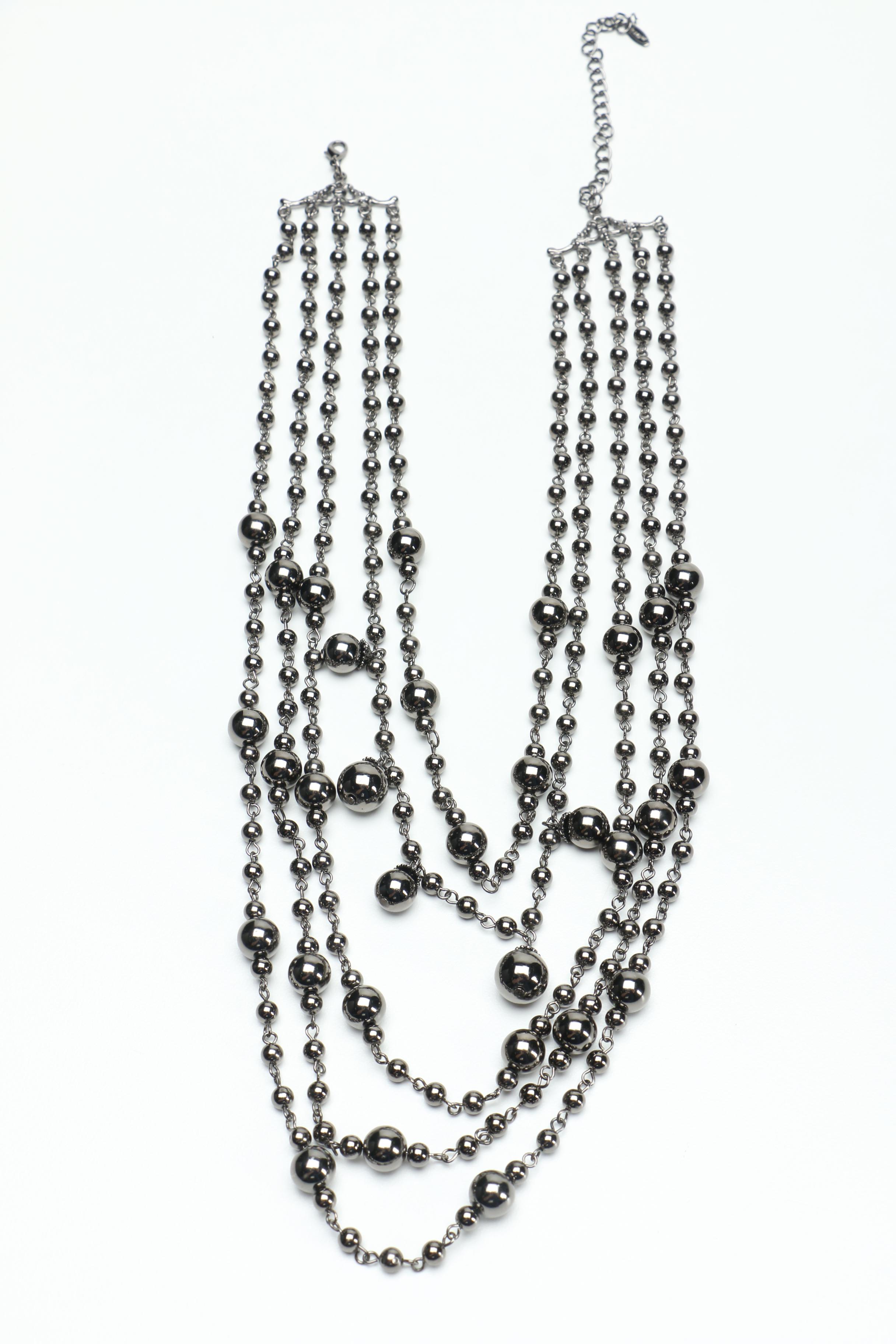 Black and Silver-Tone Beaded Necklaces