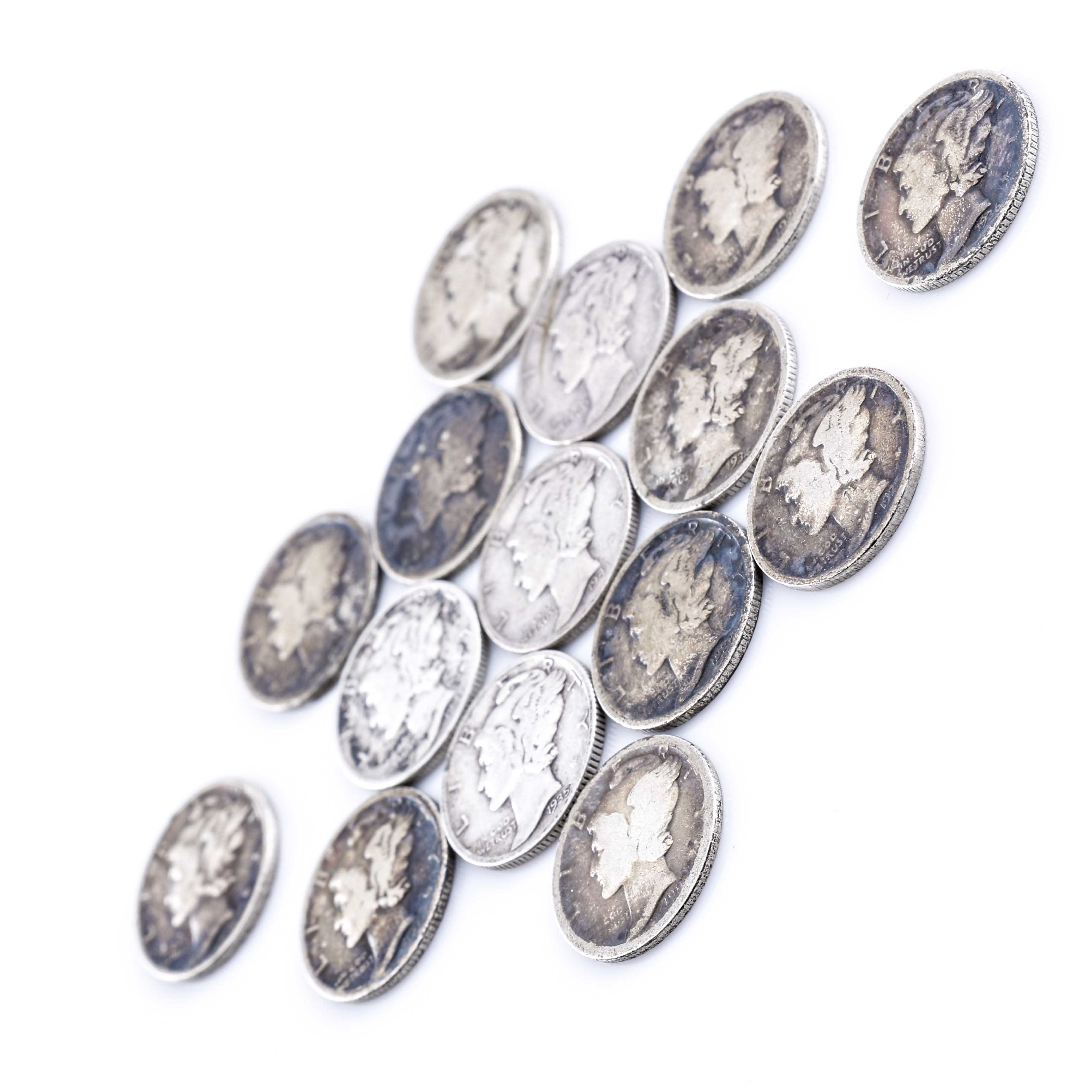 Fifteen Mercury Silver Dimes