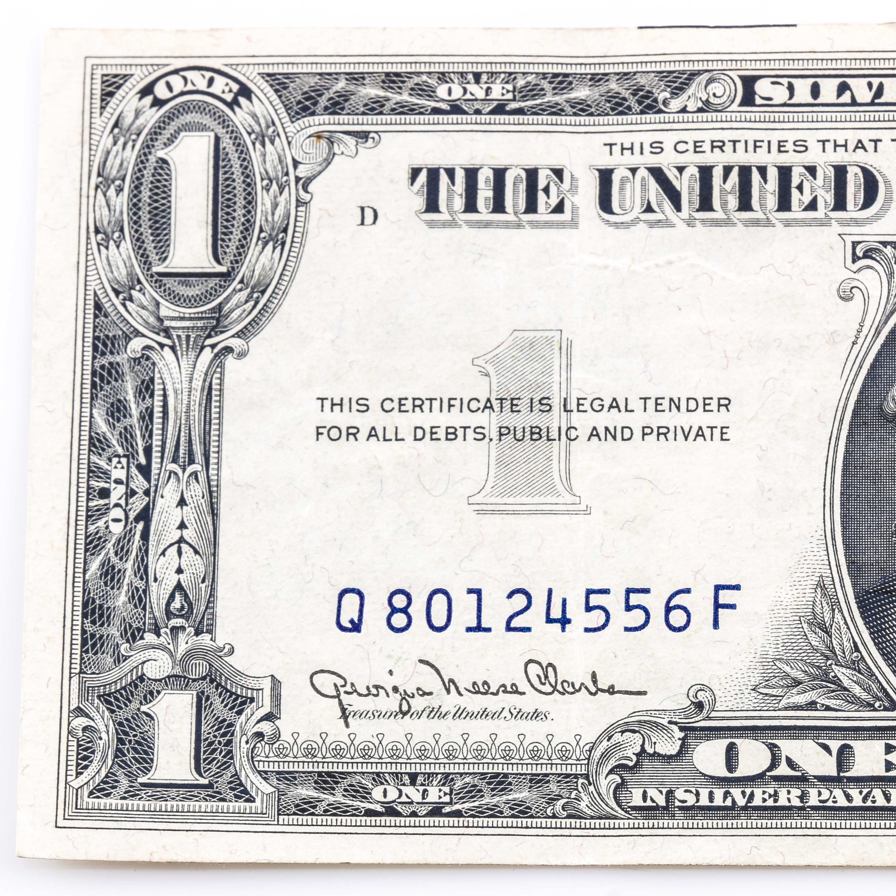 Five U.S. One-Dollar Silver Certificates