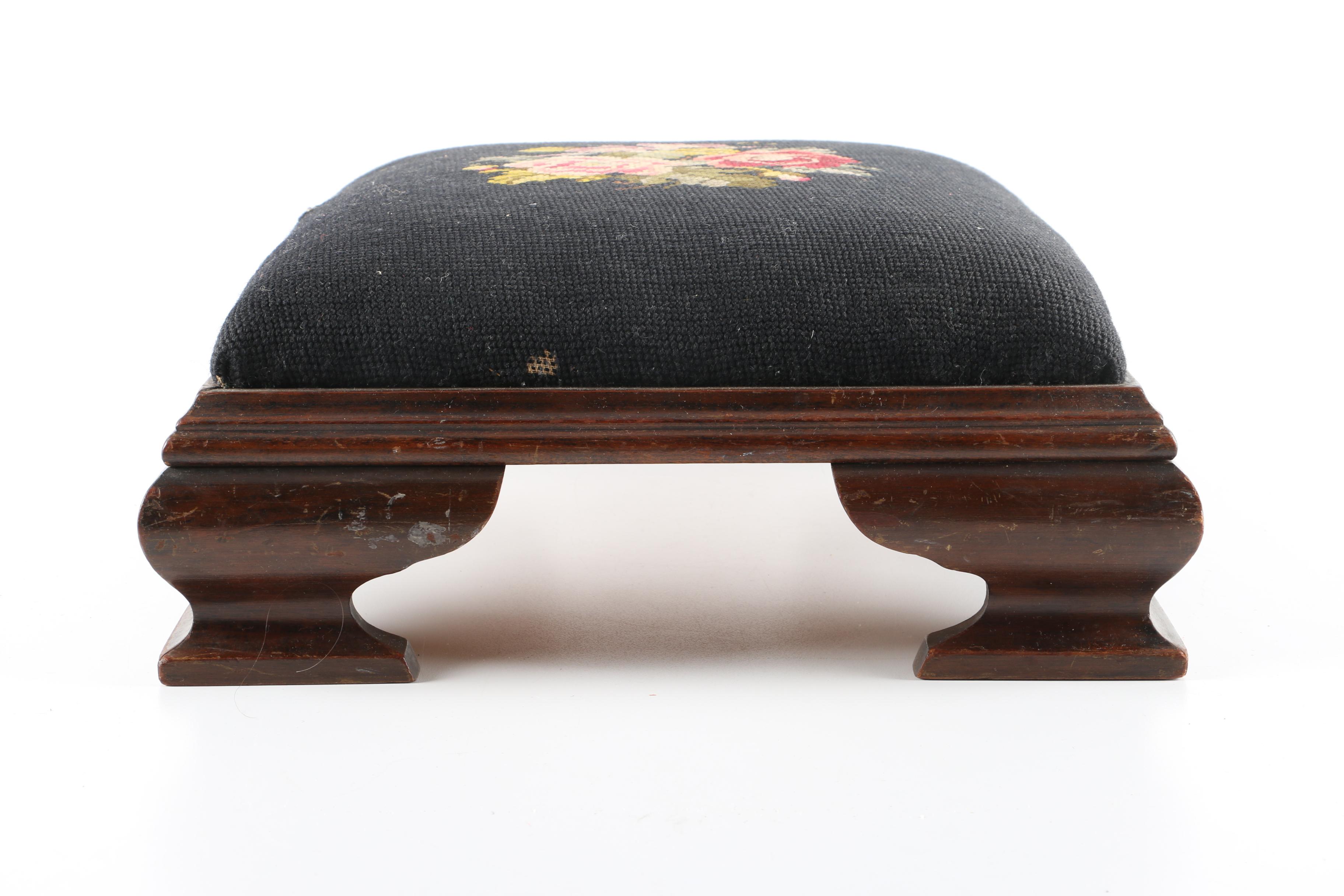 Vintage Needlepoint Footstool