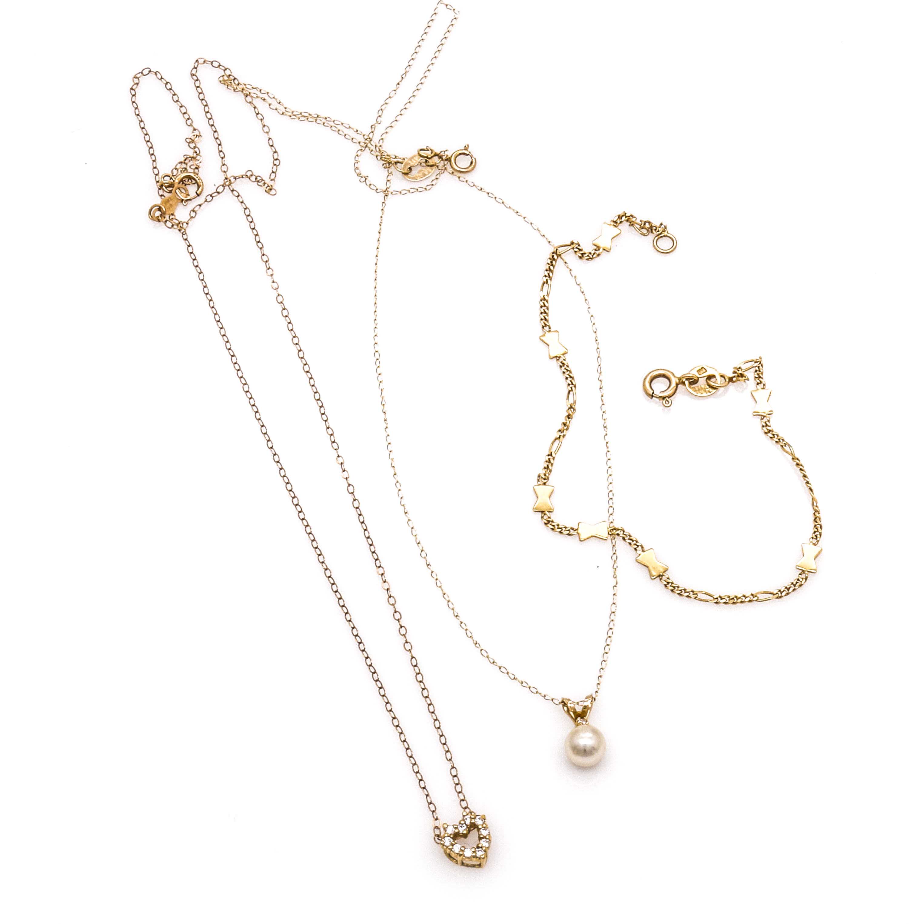14K Yellow Gold Gemstone Necklaces and Bracelet