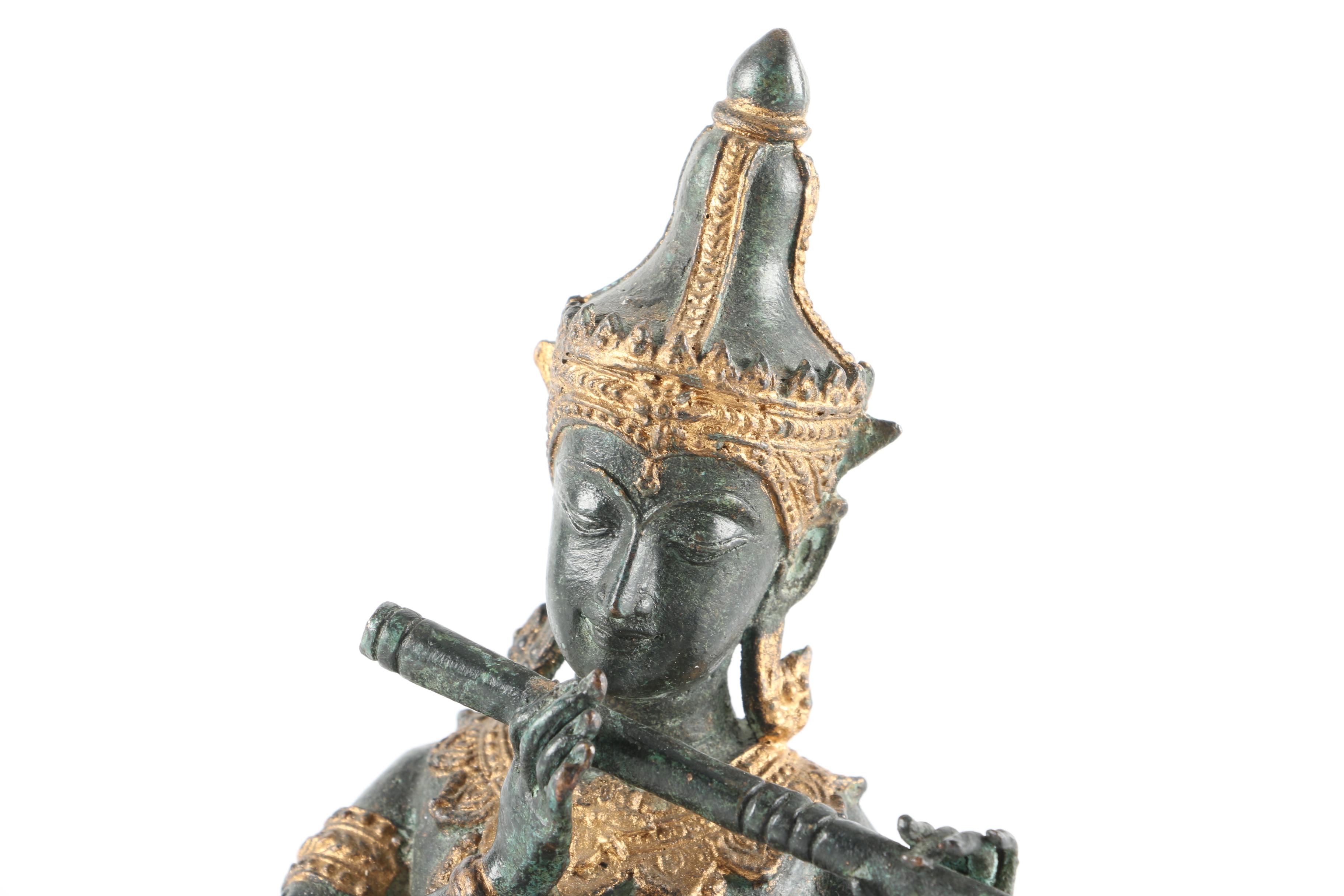 Thai Style Bronze Figure Playing Flute