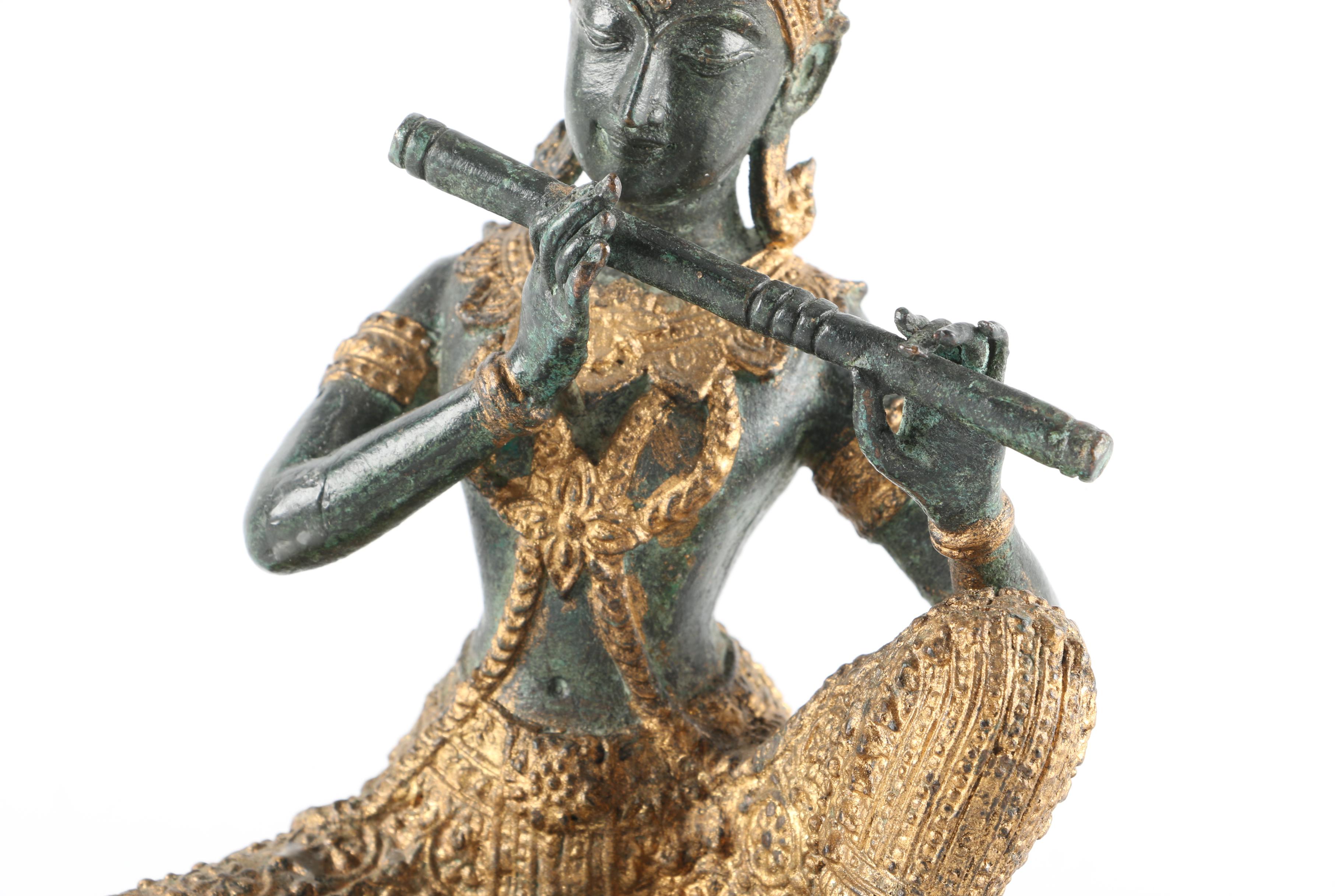 Thai Style Bronze Figure Playing Flute