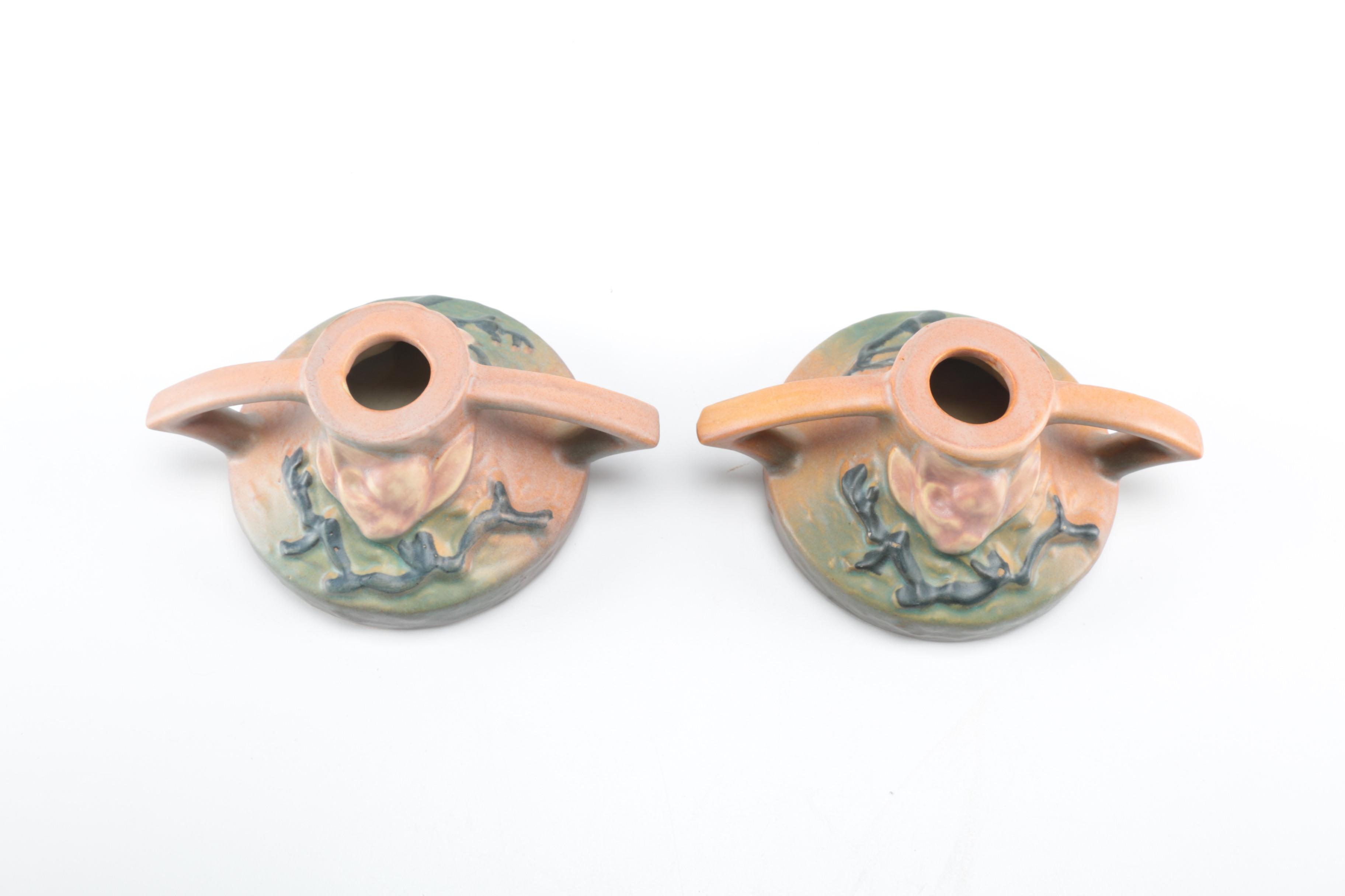 Roseville Art Pottery "Magnolia" Candlesticks Circa 1940-1954