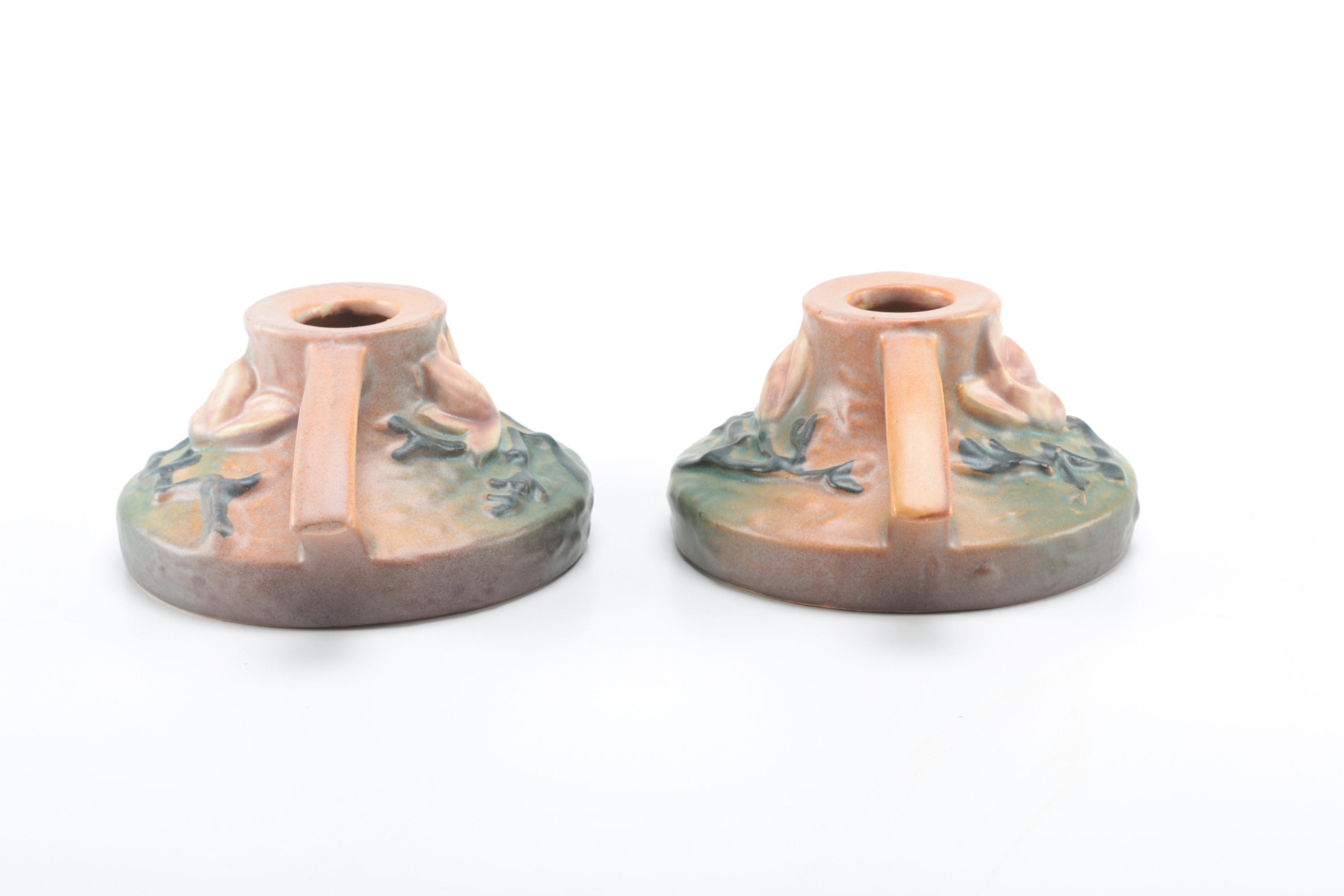 Roseville Art Pottery "Magnolia" Candlesticks Circa 1940-1954