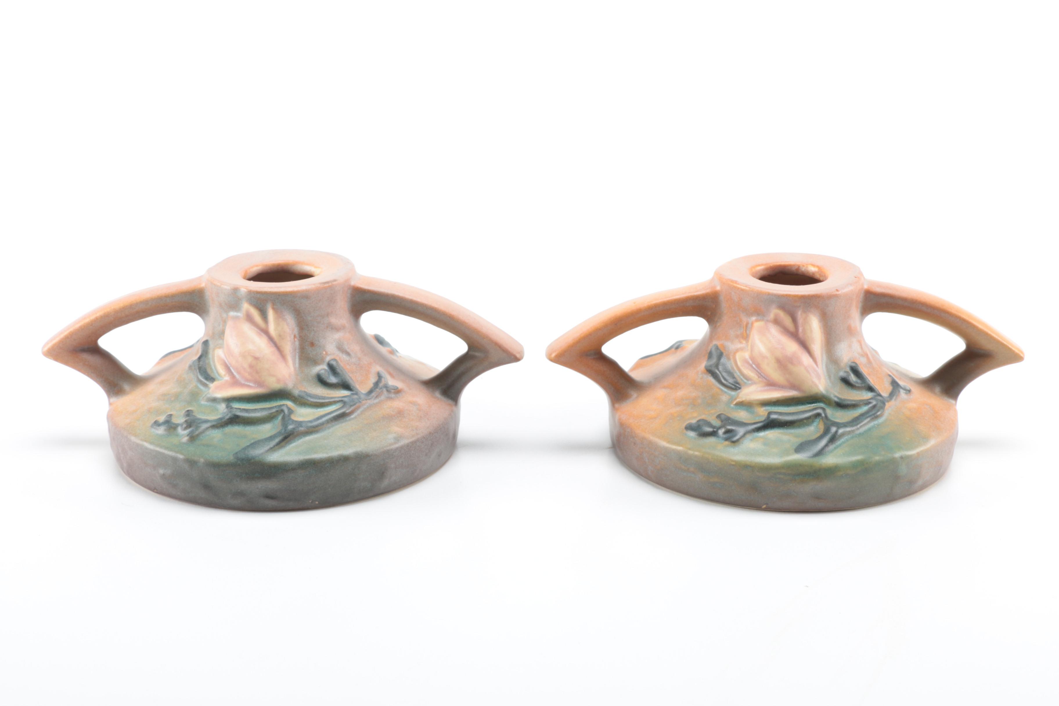 Roseville Art Pottery "Magnolia" Candlesticks Circa 1940-1954