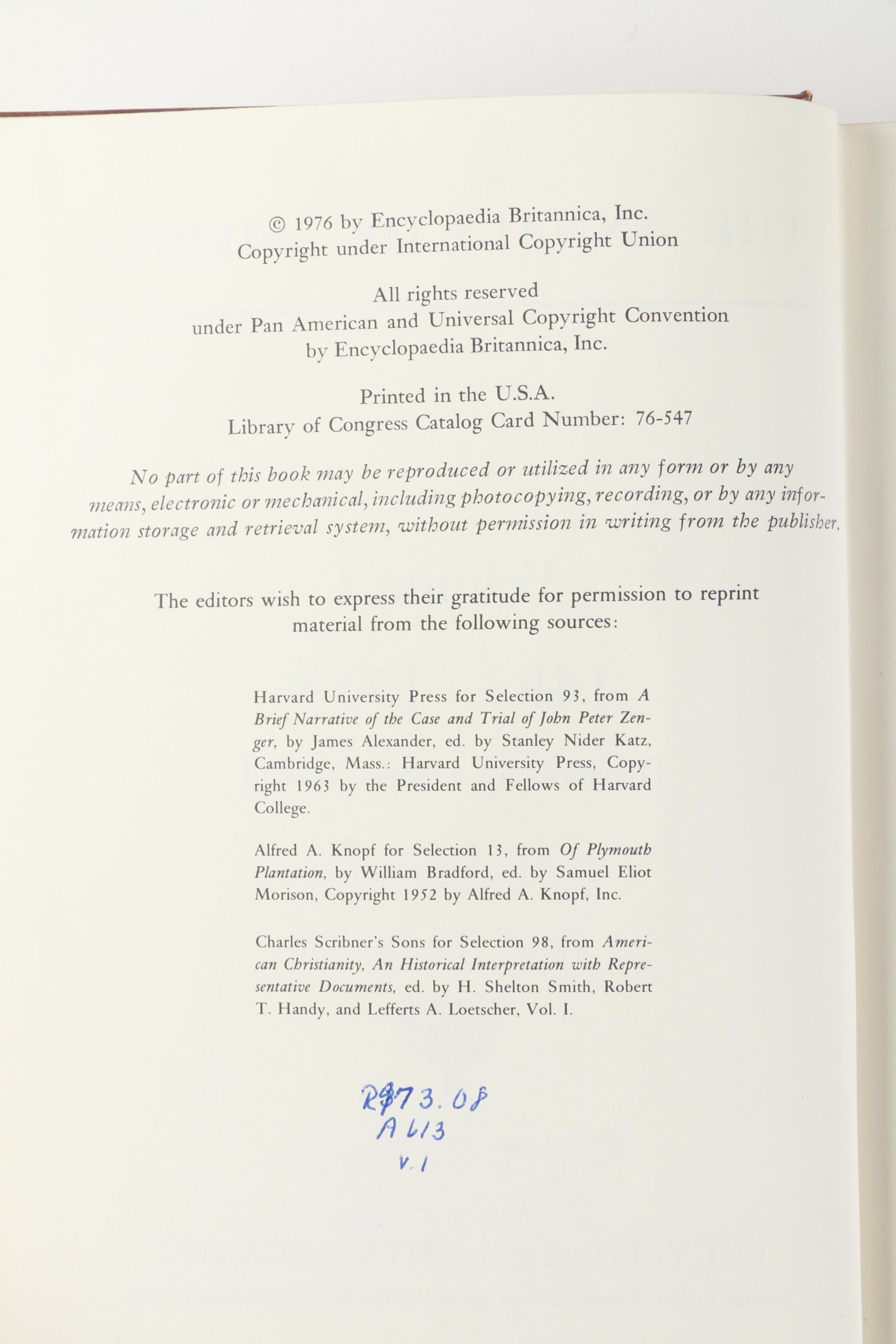 "The Annals of America The Bicentennial Edition 1776-1976"