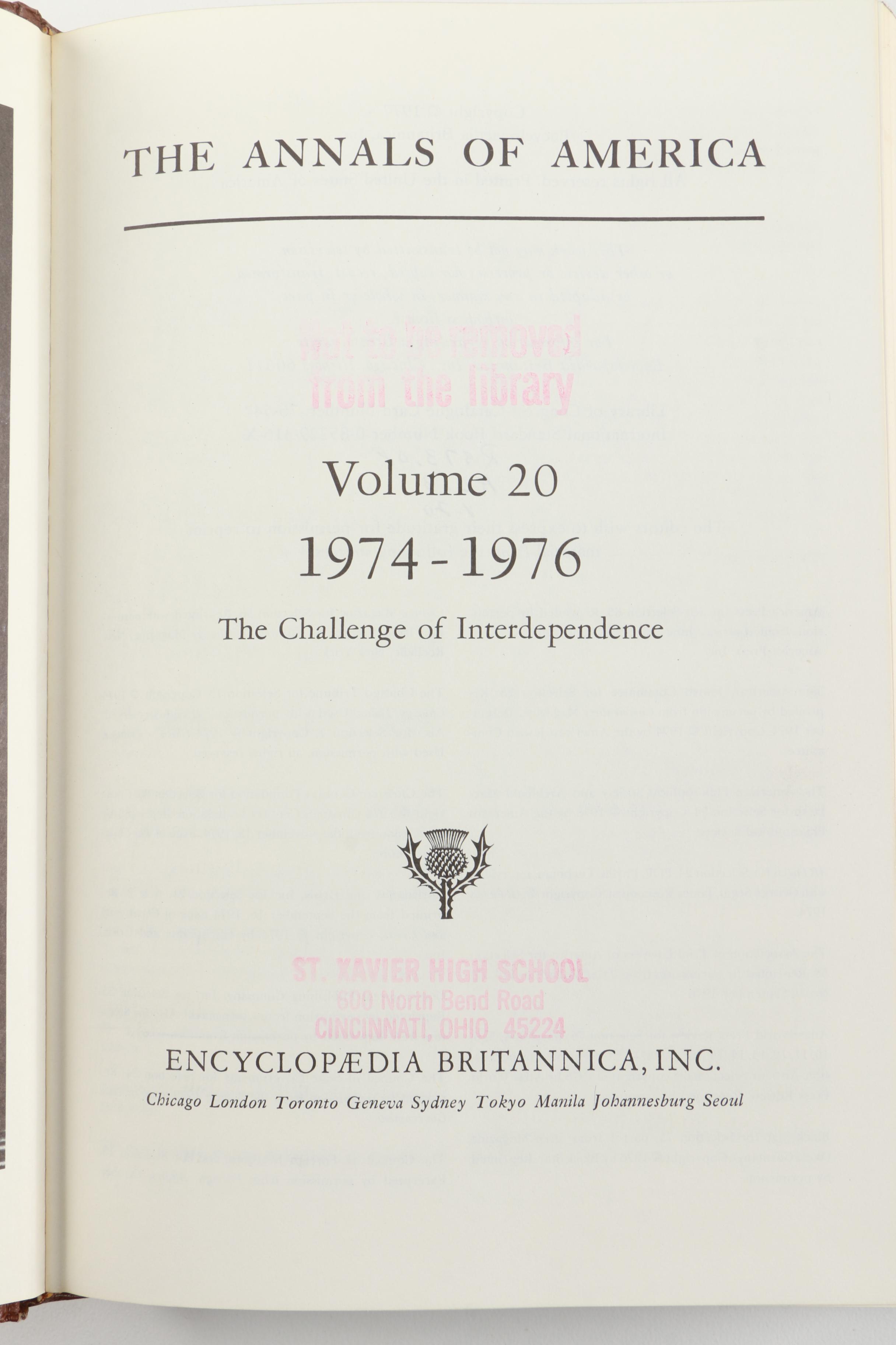 "The Annals of America The Bicentennial Edition 1776-1976"