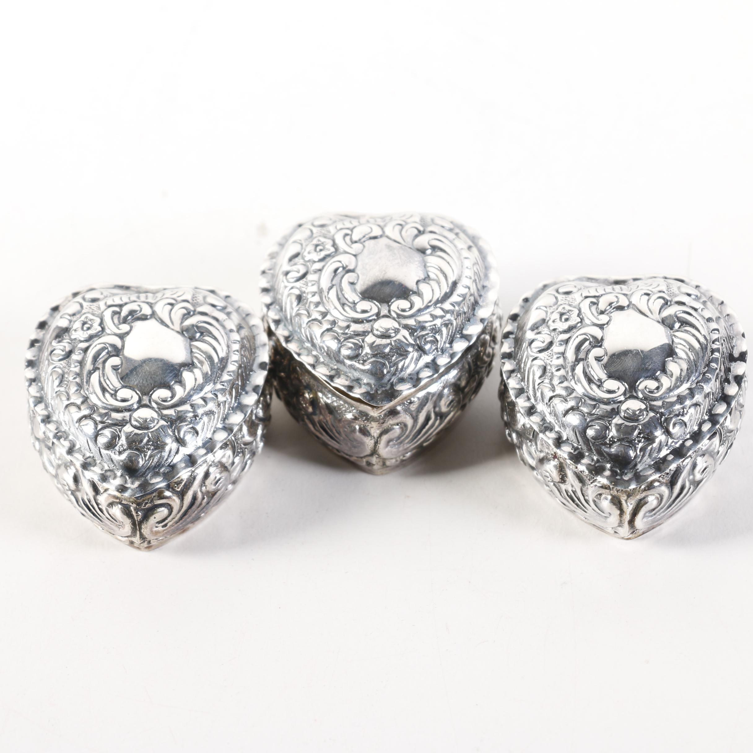 Sterling Silver Heart Shaped Trinket Boxes and Other Sterling