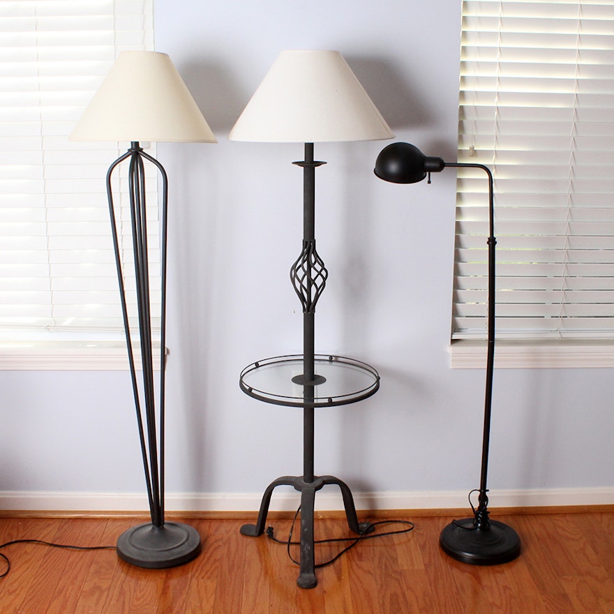 Group of Black Metal Floor Lamps