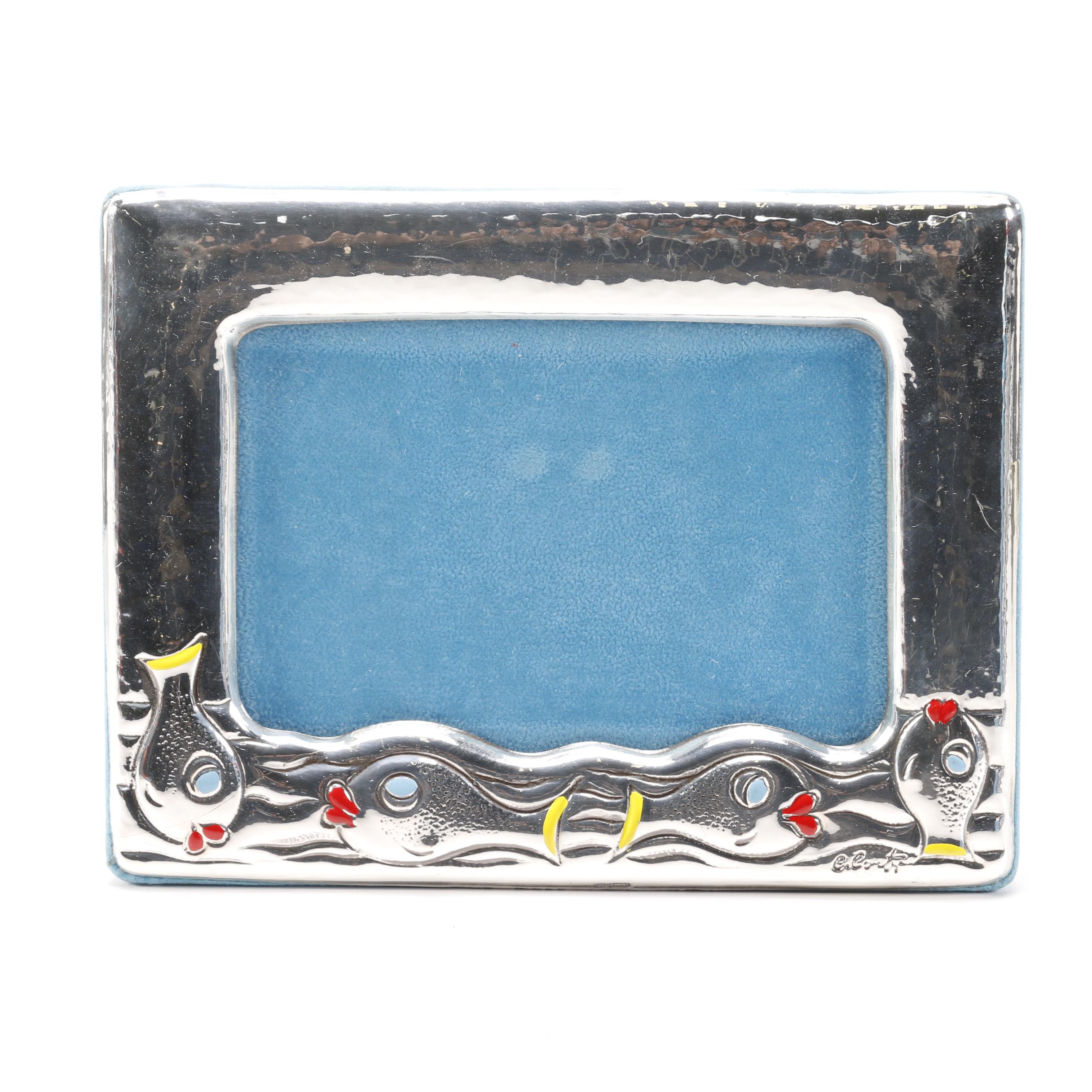 Sterling Silver Picture Frame With Decorative Fish
