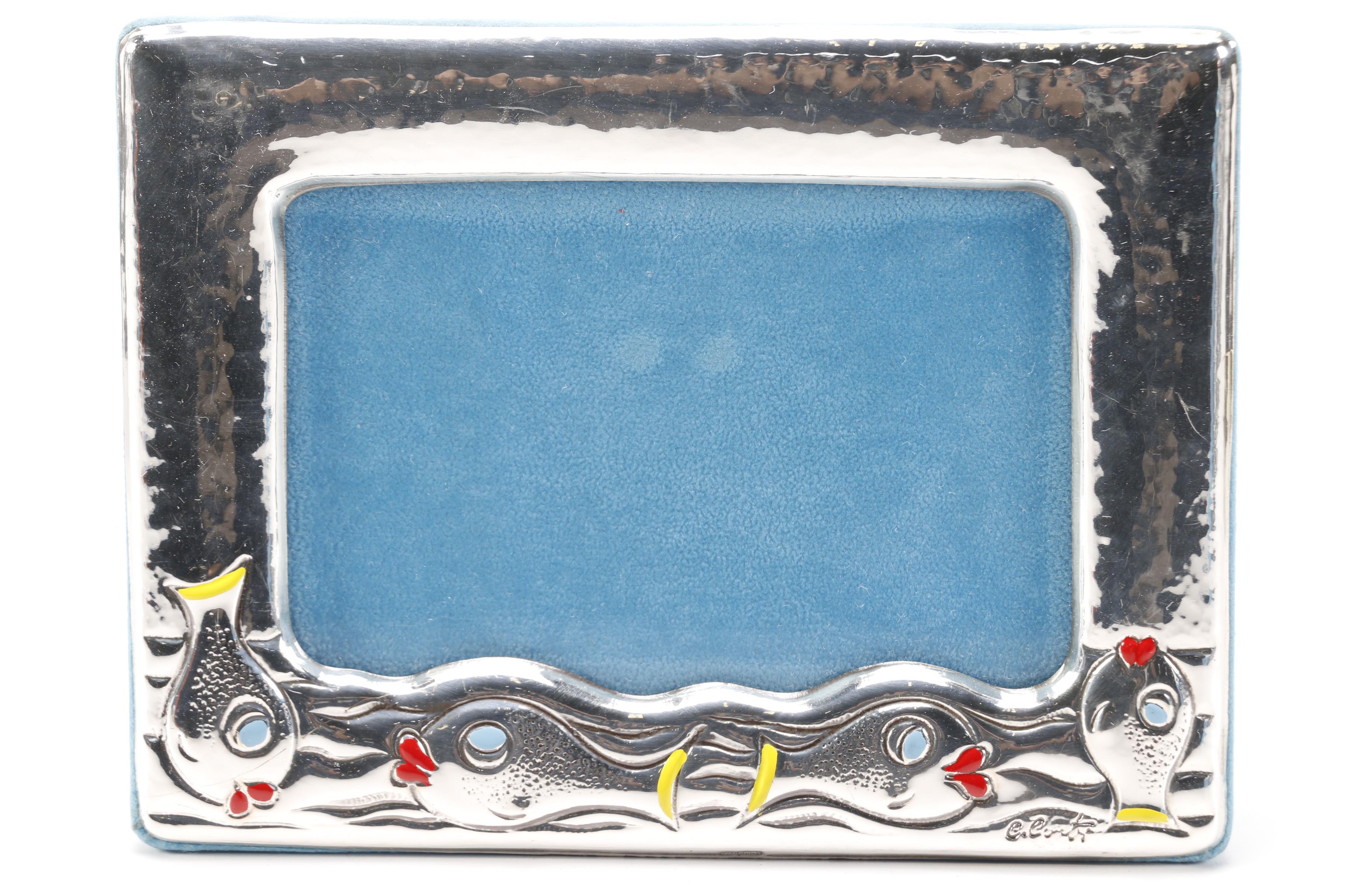 Sterling Silver Picture Frame With Decorative Fish