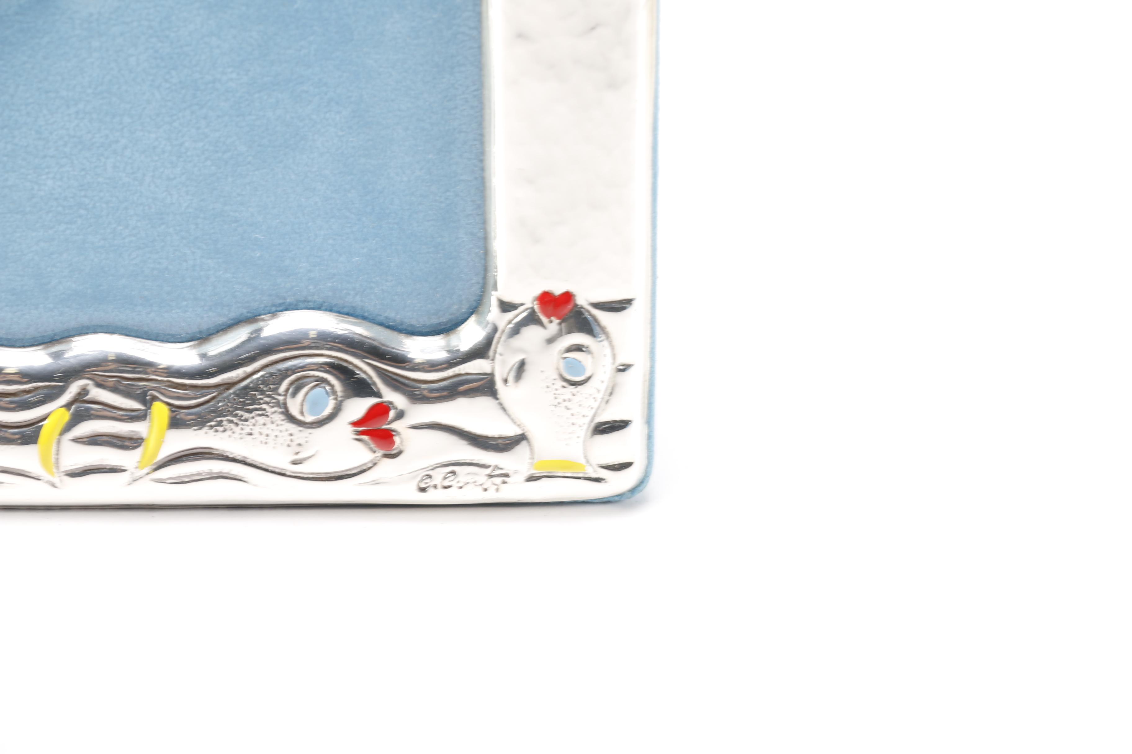 Sterling Silver Picture Frame With Decorative Fish