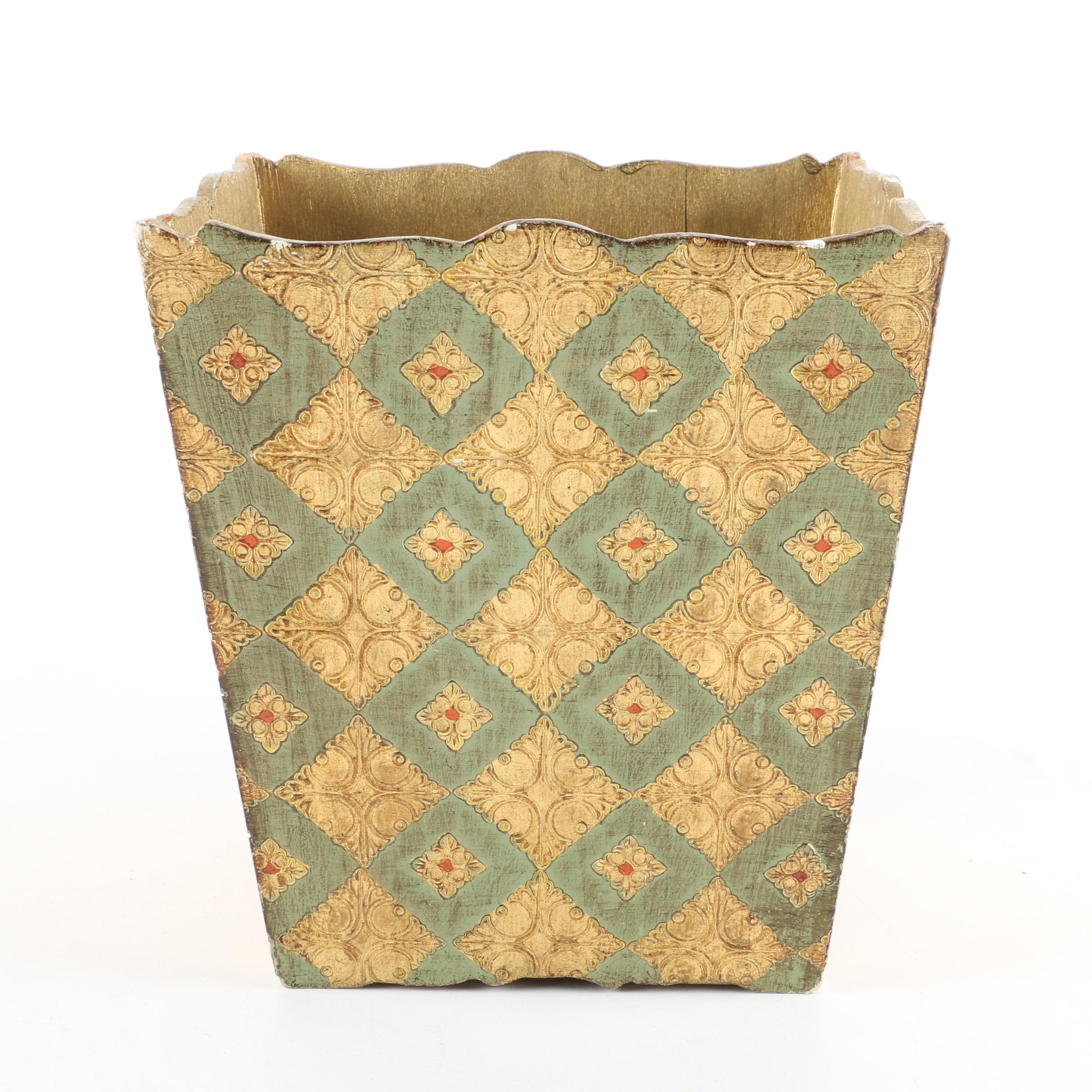 Florentine Style Wooden Waste Basket