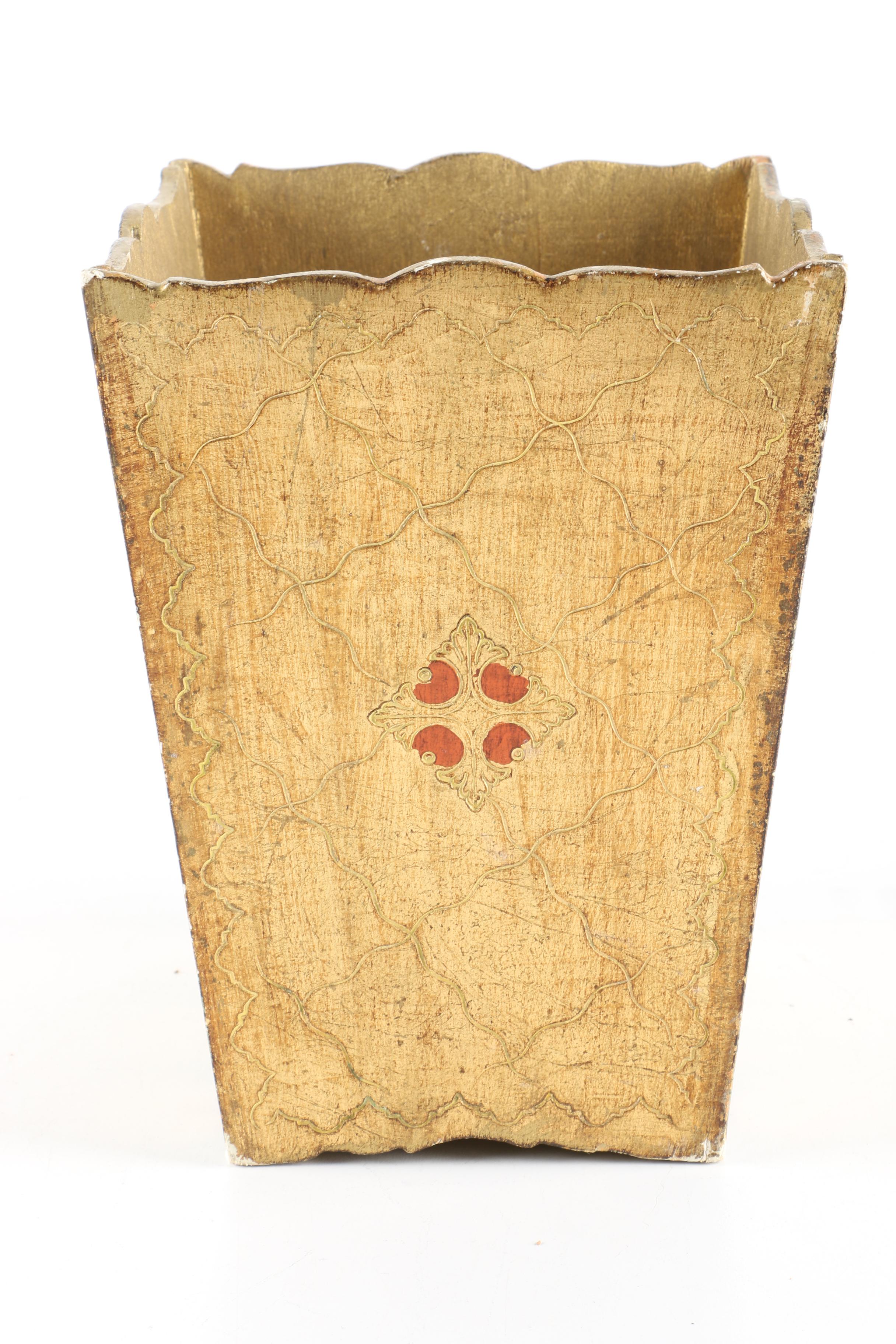 Florentine Style Wooden Waste Basket