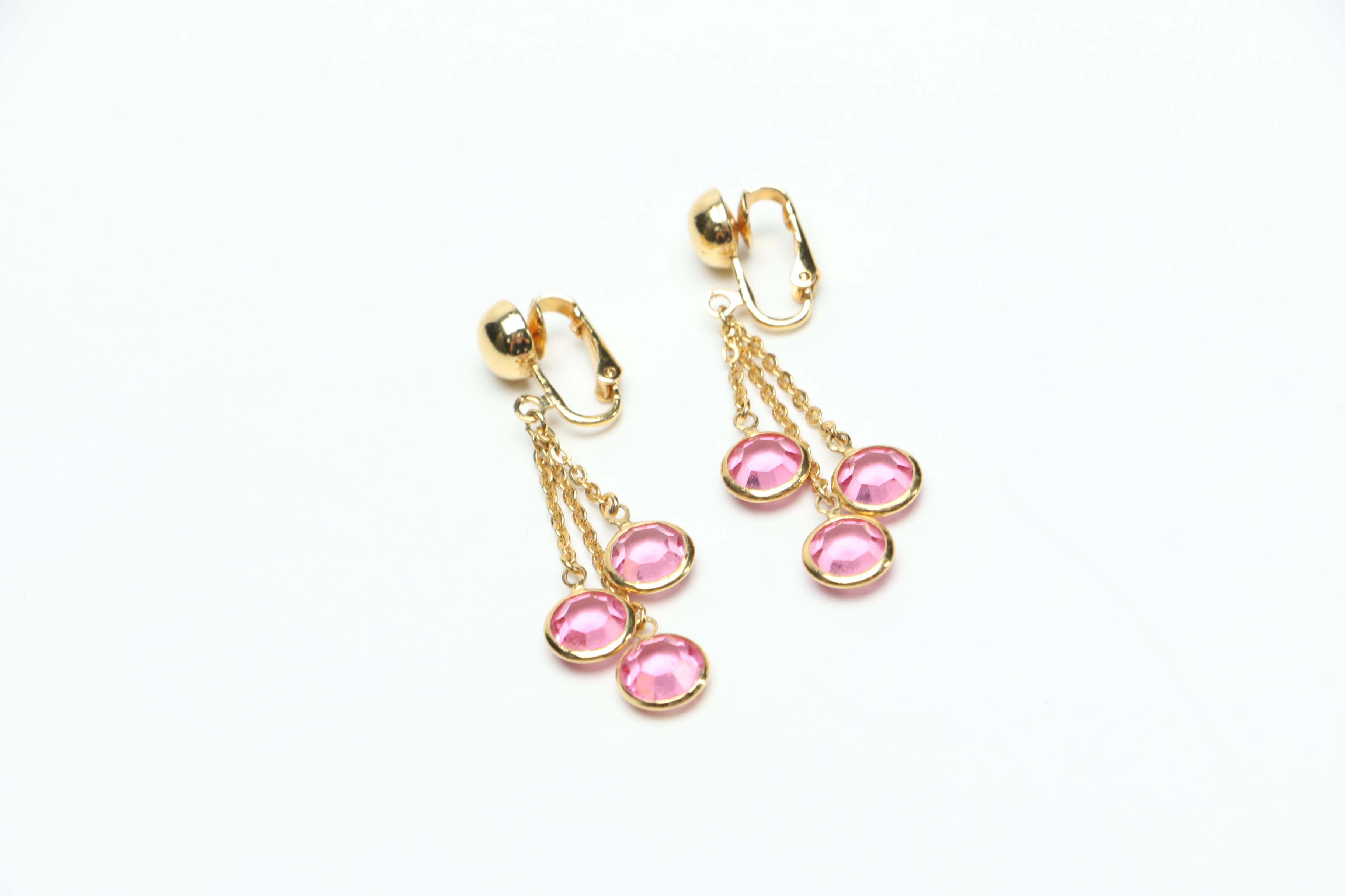 Enamel and Rhinestone Watch With Earrings