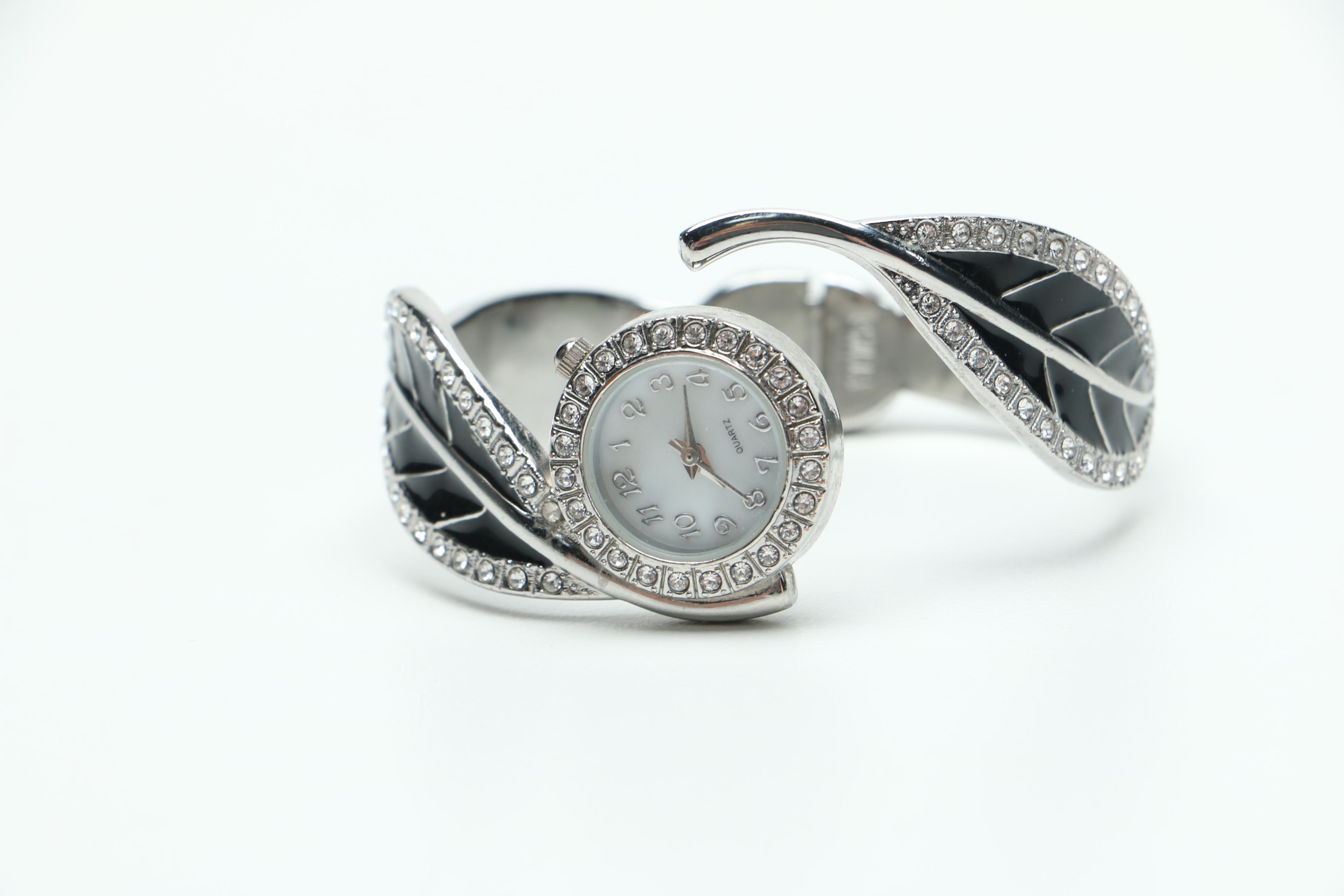 Enamel and Rhinestone Watch With Earrings