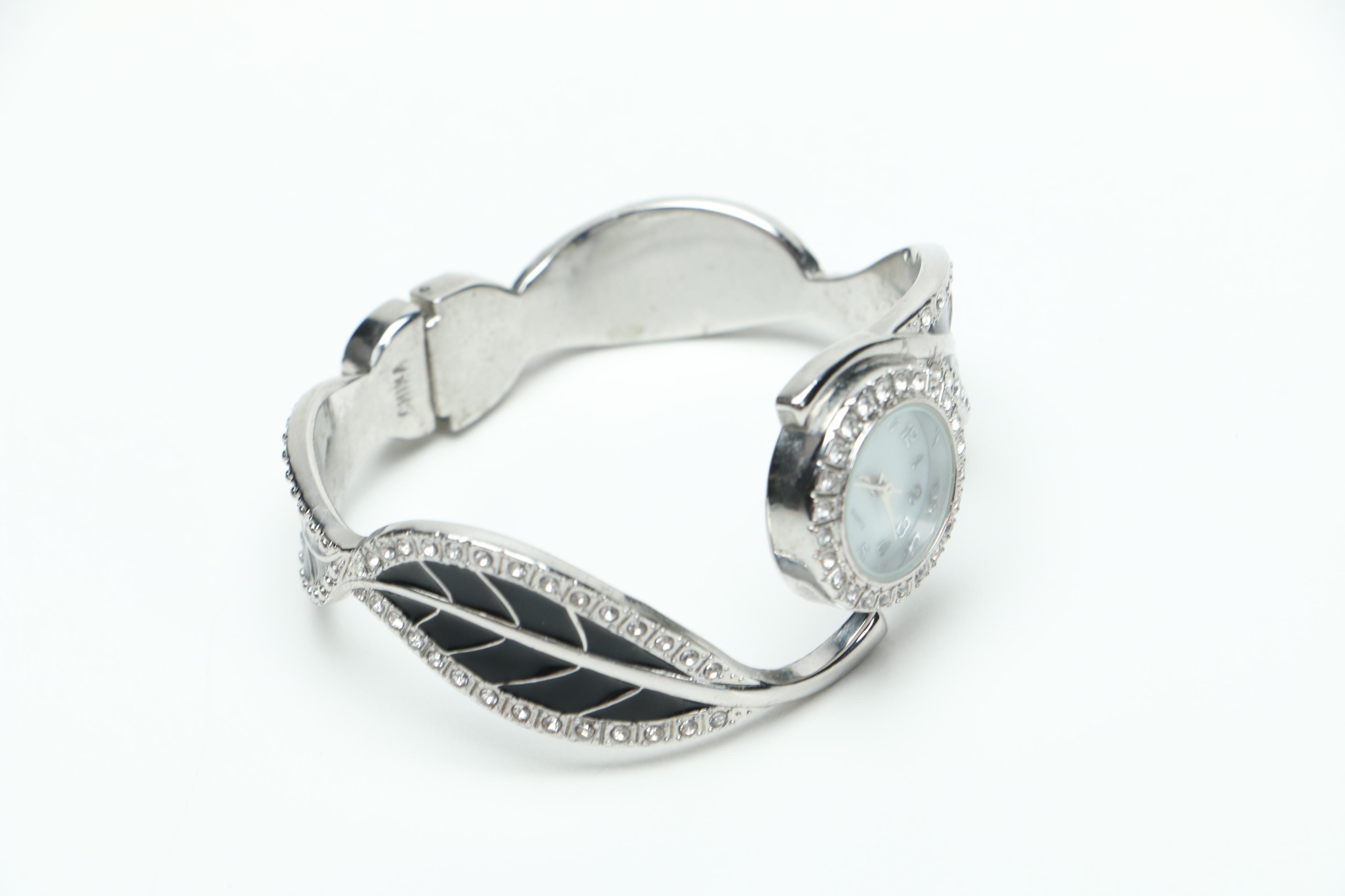 Enamel and Rhinestone Watch With Earrings