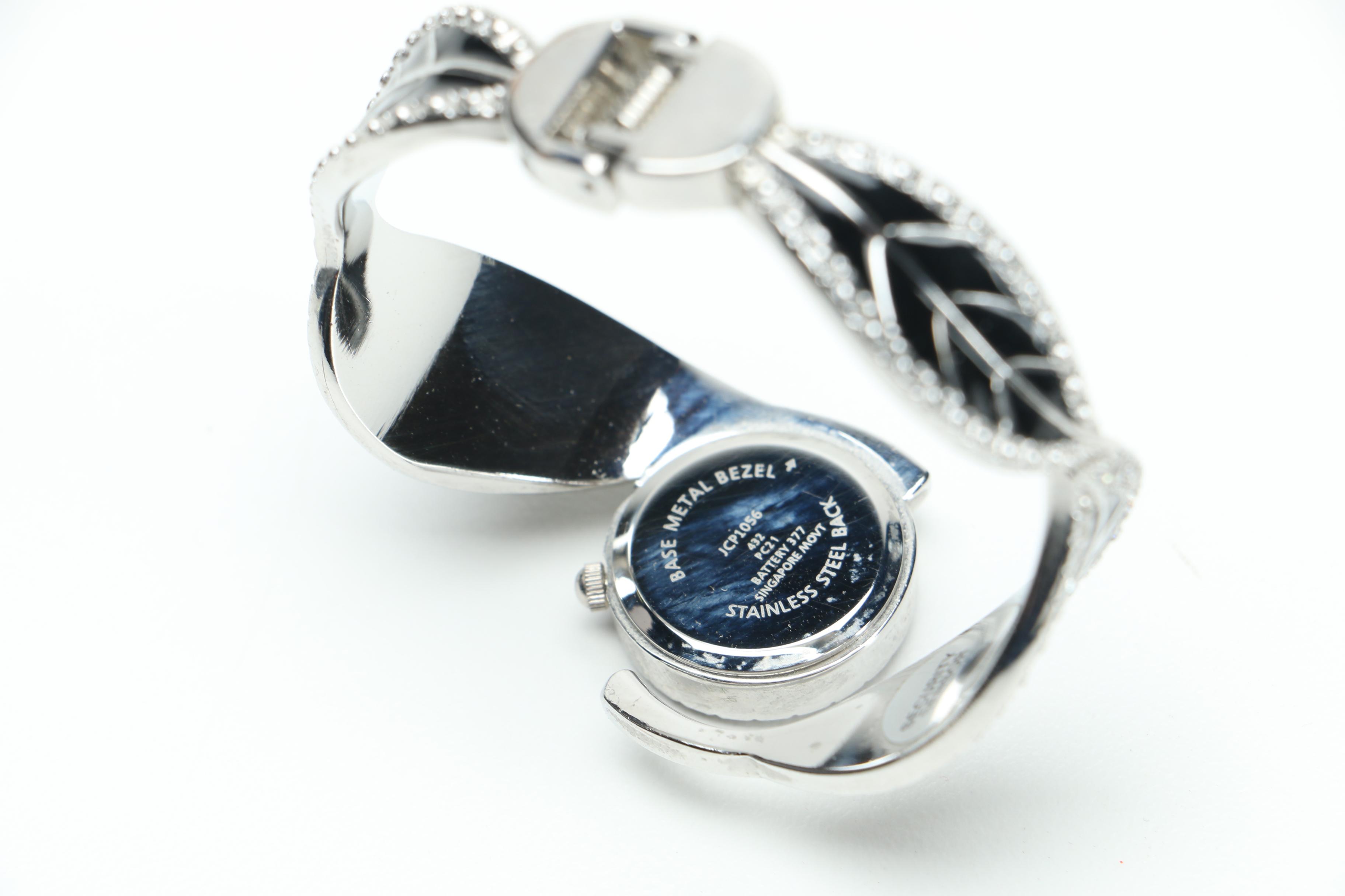 Enamel and Rhinestone Watch With Earrings