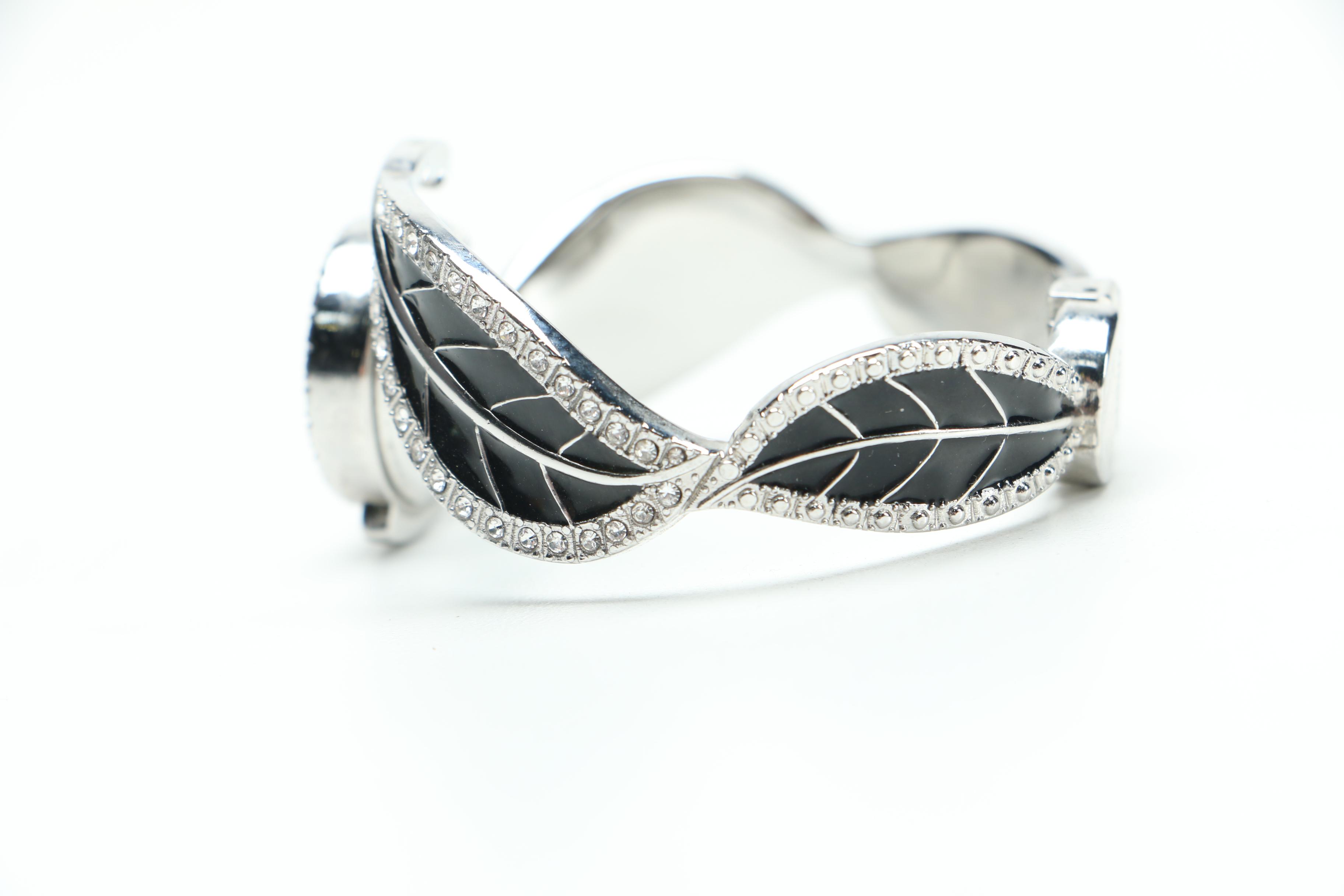 Enamel and Rhinestone Watch With Earrings