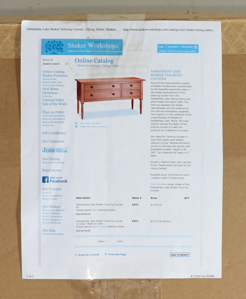 Shaker Workshops "Sabbathday Lake Shaker Tailoring Counter"