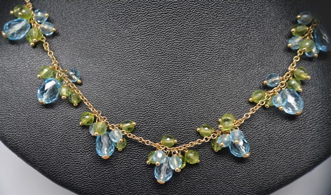 14K Yellow Gold Peridot and Topaz Necklace