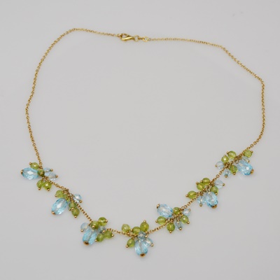 14K Yellow Gold Peridot and Topaz Necklace