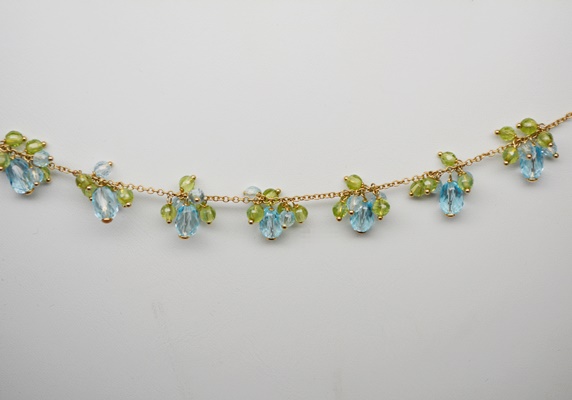 14K Yellow Gold Peridot and Topaz Necklace