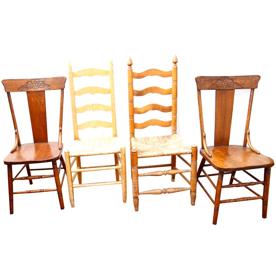Vintage Ladderback and Pressed Back Side Chairs
