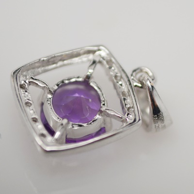 14K White Gold Amethyst and Diamond Pendant and 14K White Gold Pink Tourmaline and Diamond Pendant Necklace