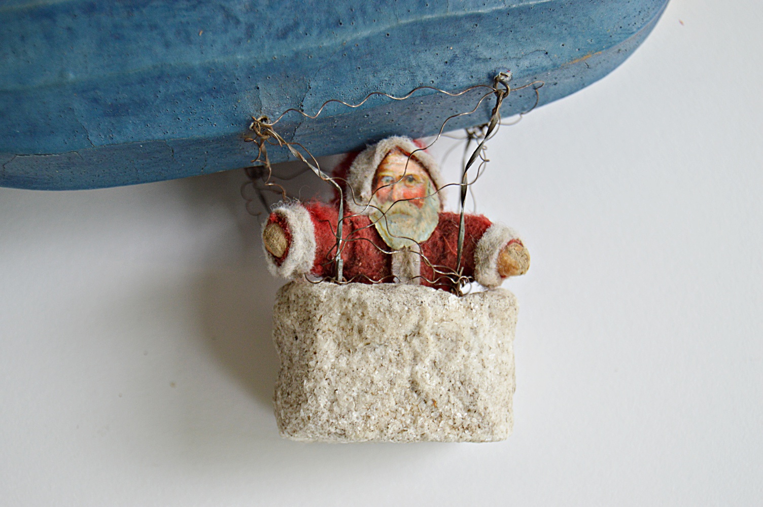 Antique German Paper Mache Santa and Dirigible Ornament
