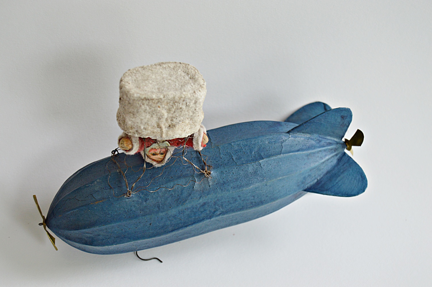 Antique German Paper Mache Santa and Dirigible Ornament