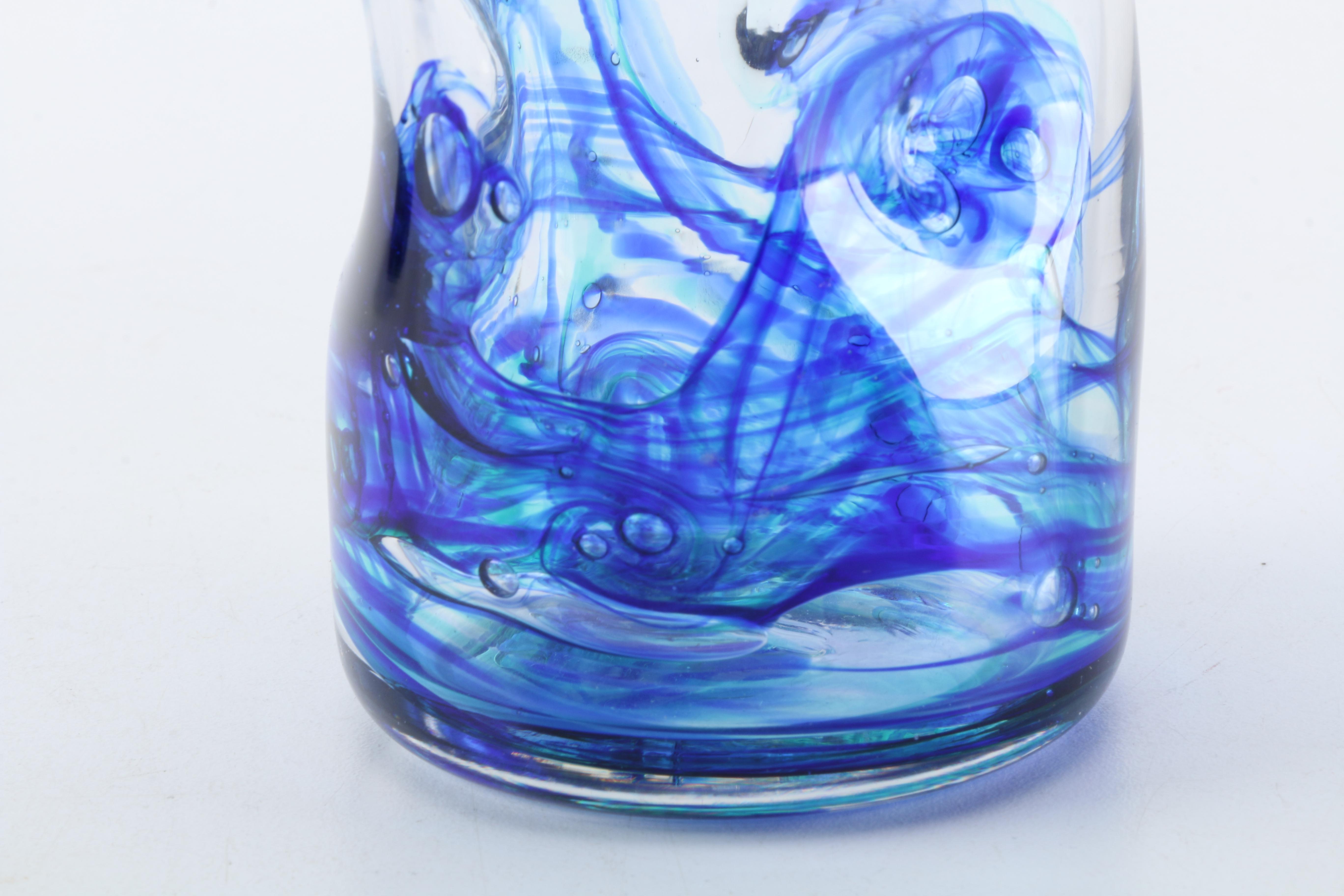 Handblown Blue Swirled Art Glass Cups