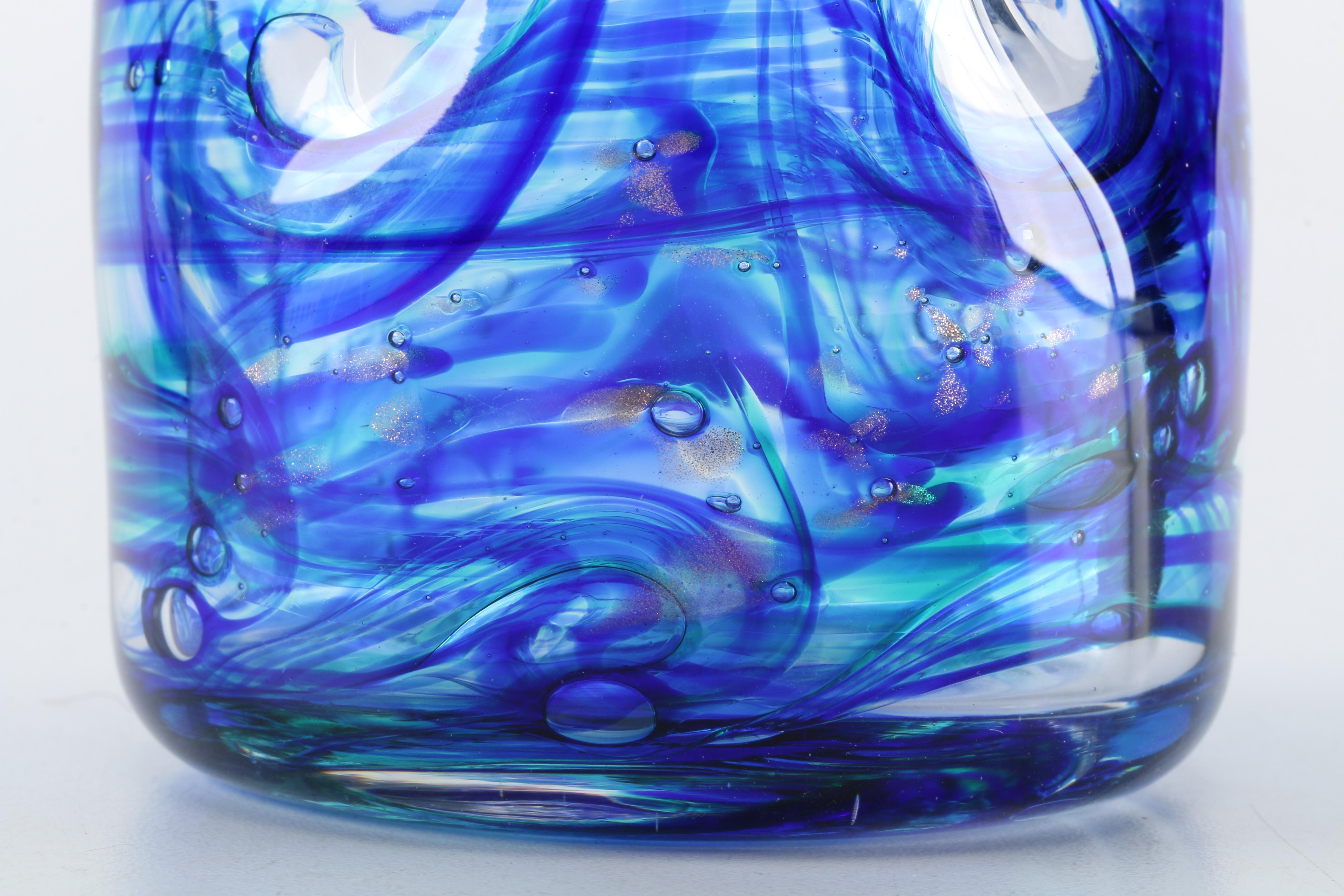 Handblown Blue Swirled Art Glass Cups