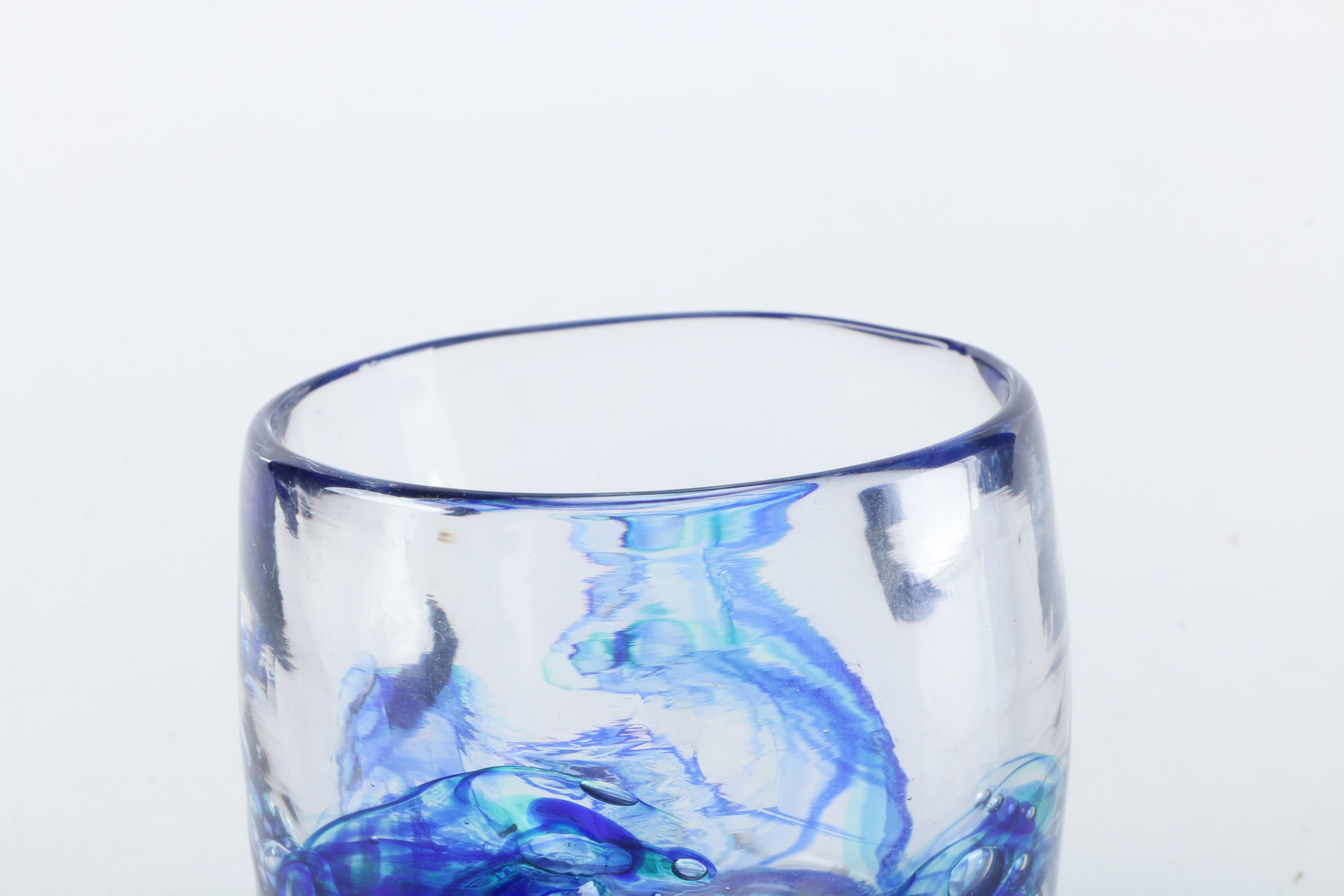 Handblown Blue Swirled Art Glass Cups