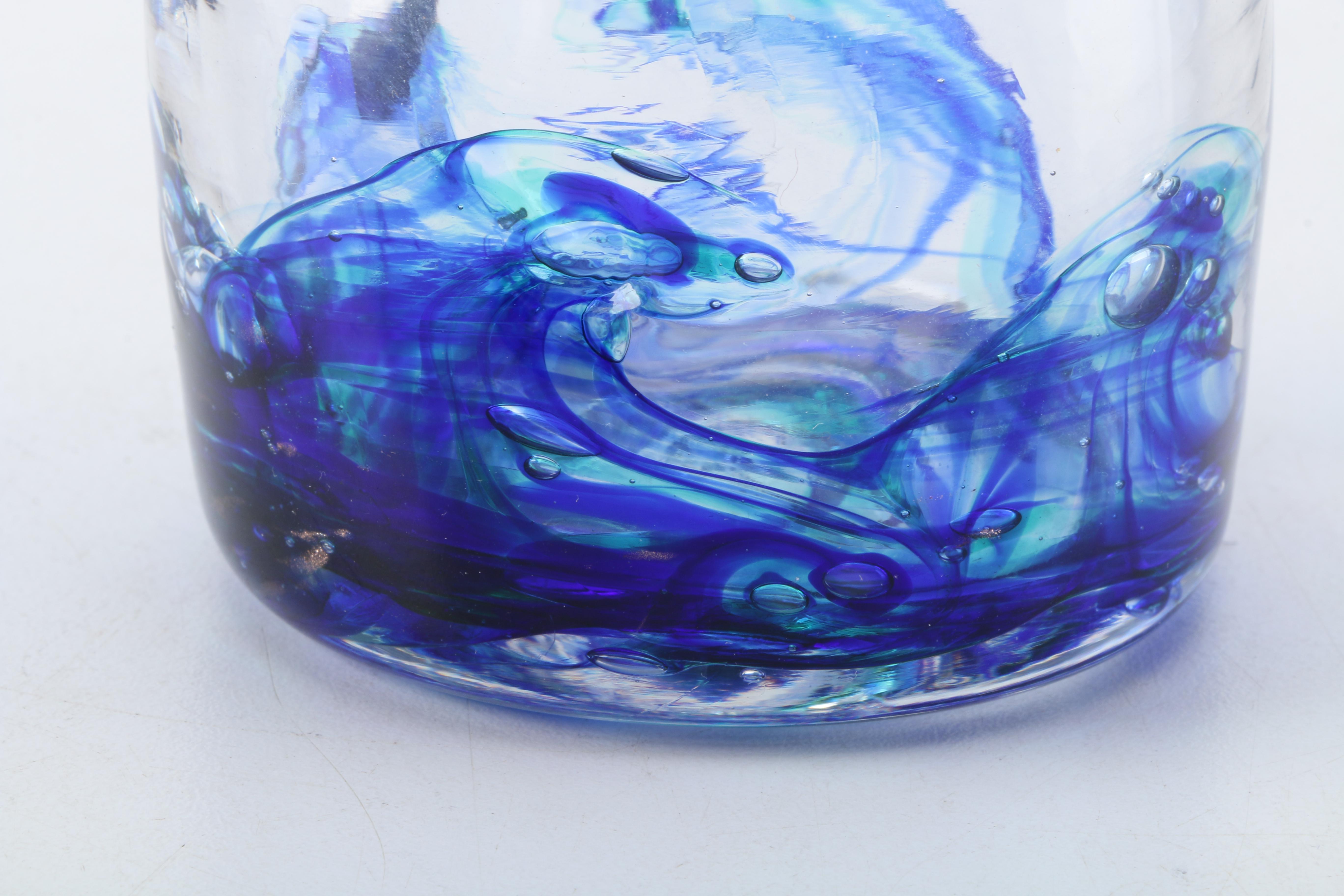 Handblown Blue Swirled Art Glass Cups