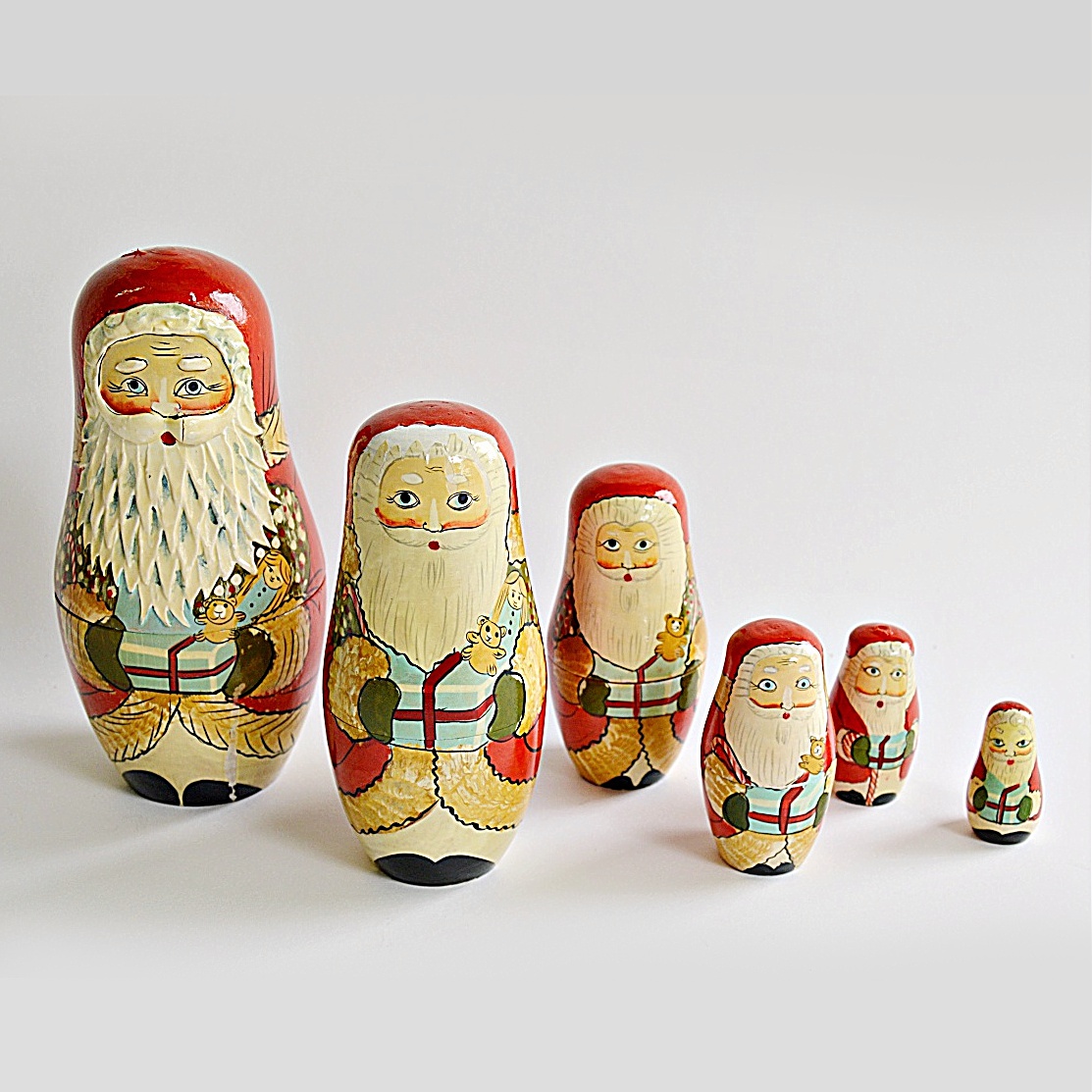 Vintage Matryoshka Style Santa Dolls