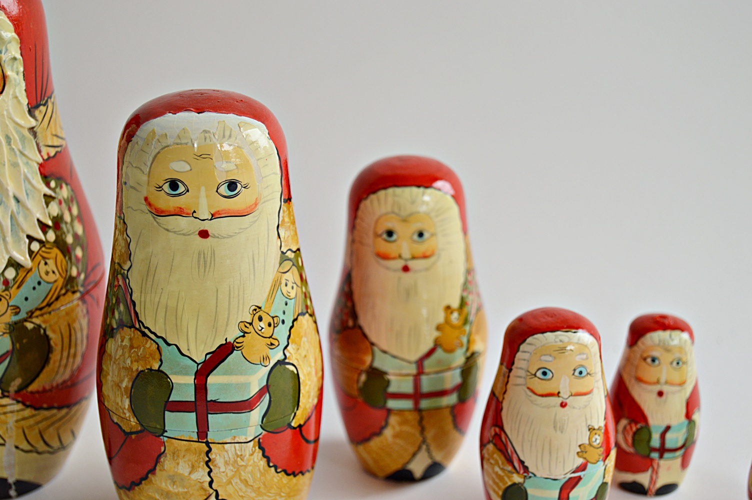 Vintage Matryoshka Style Santa Dolls