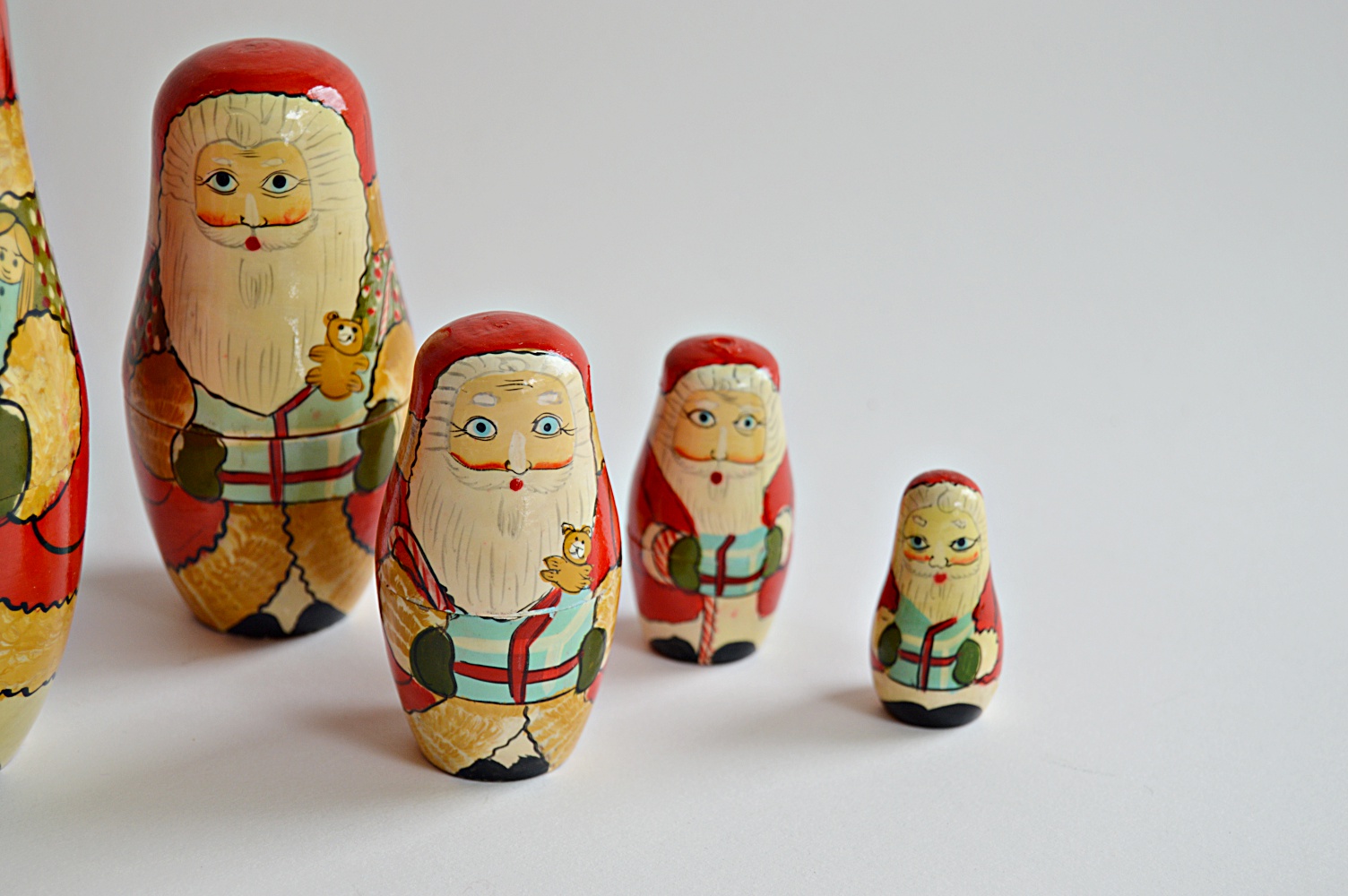 Vintage Matryoshka Style Santa Dolls