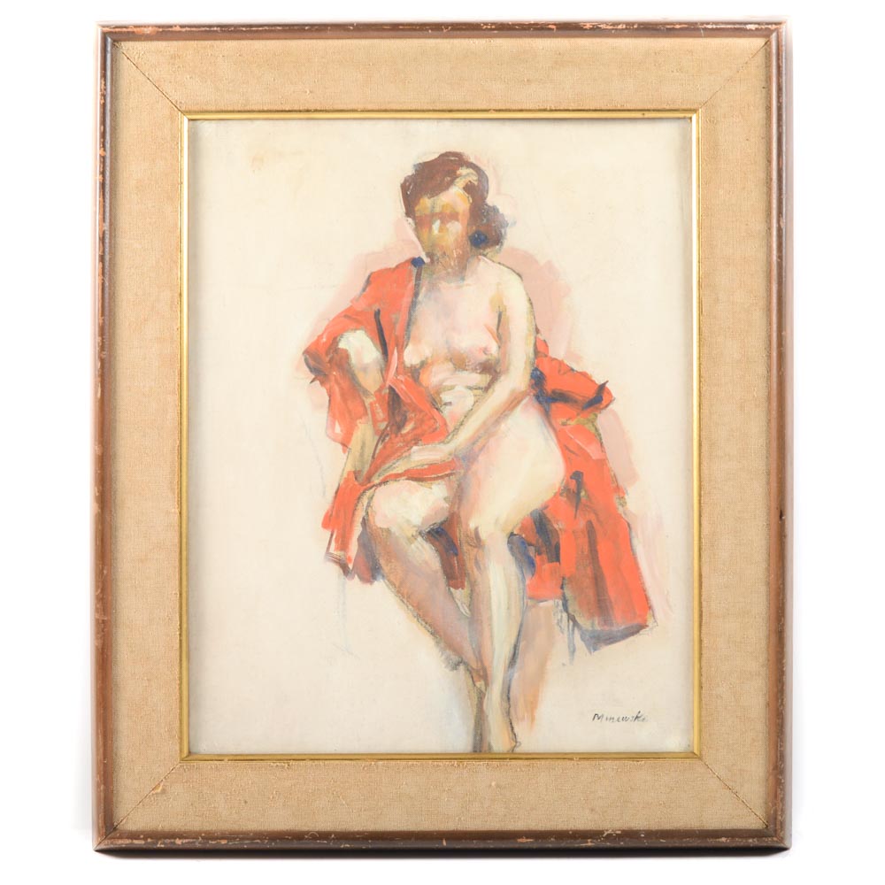 Alexander Minewski Oil Painting Seated Female Nude