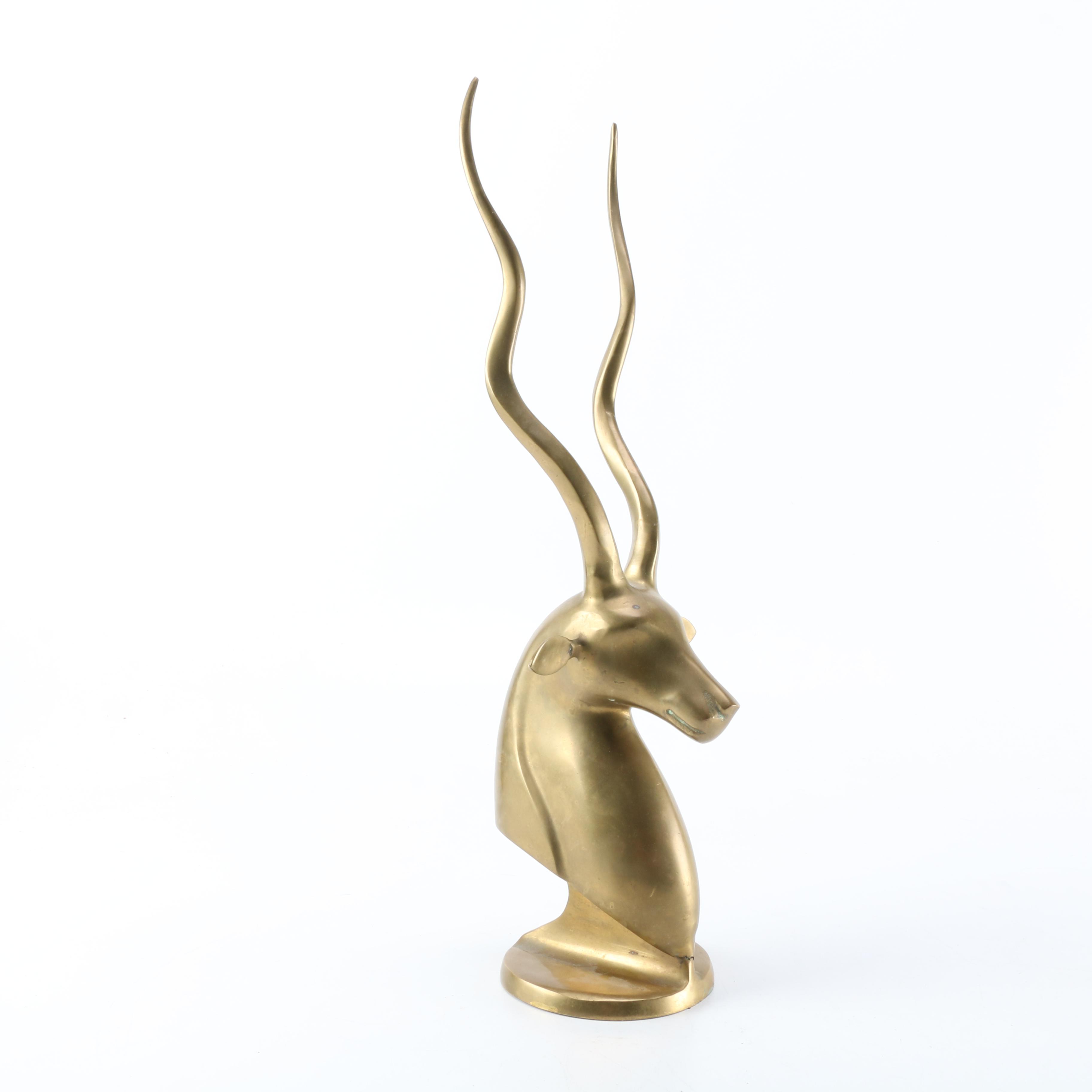 Mid Century Brass Antelope Sculpture