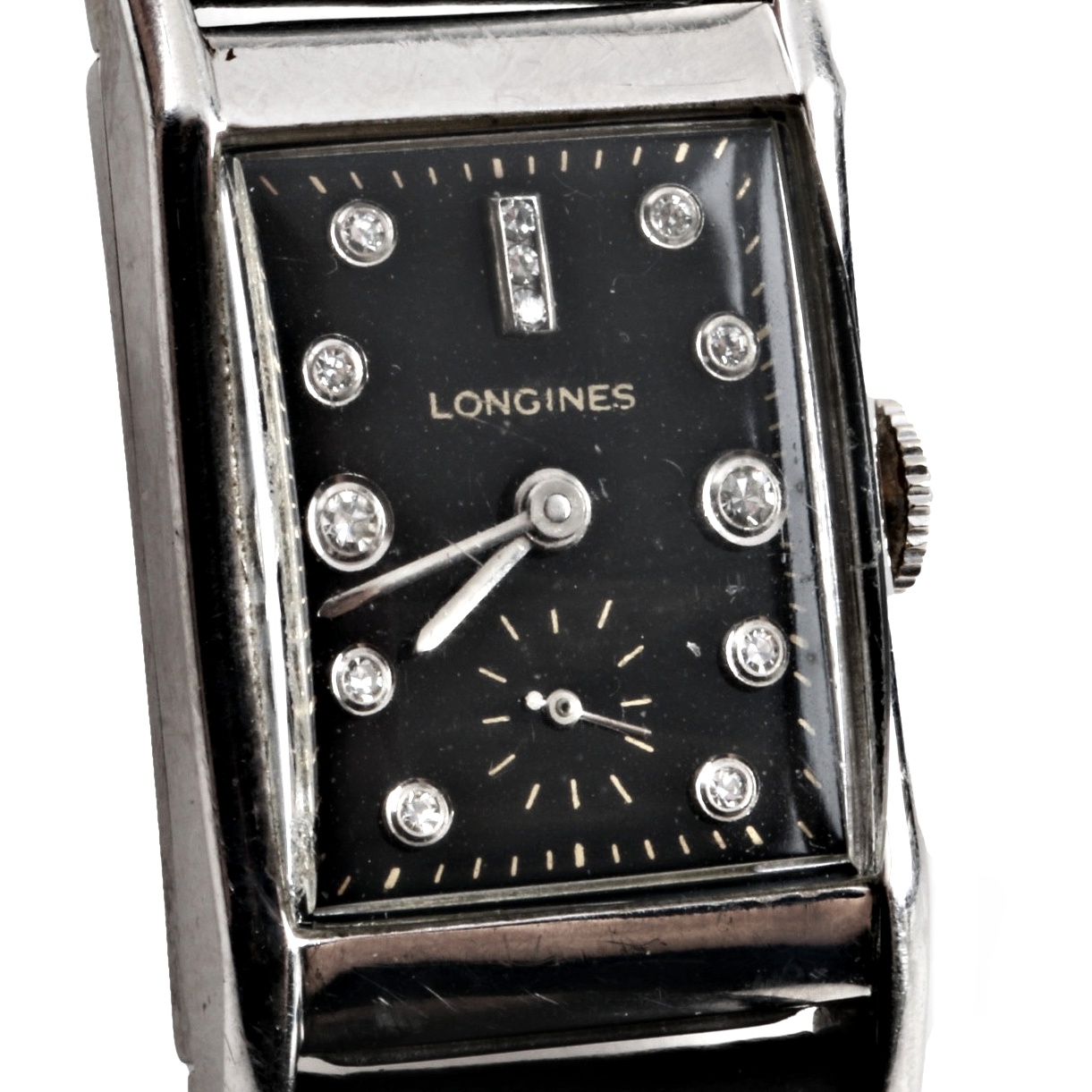 14K White Gold Longines Tank Style Watch with Diamonds